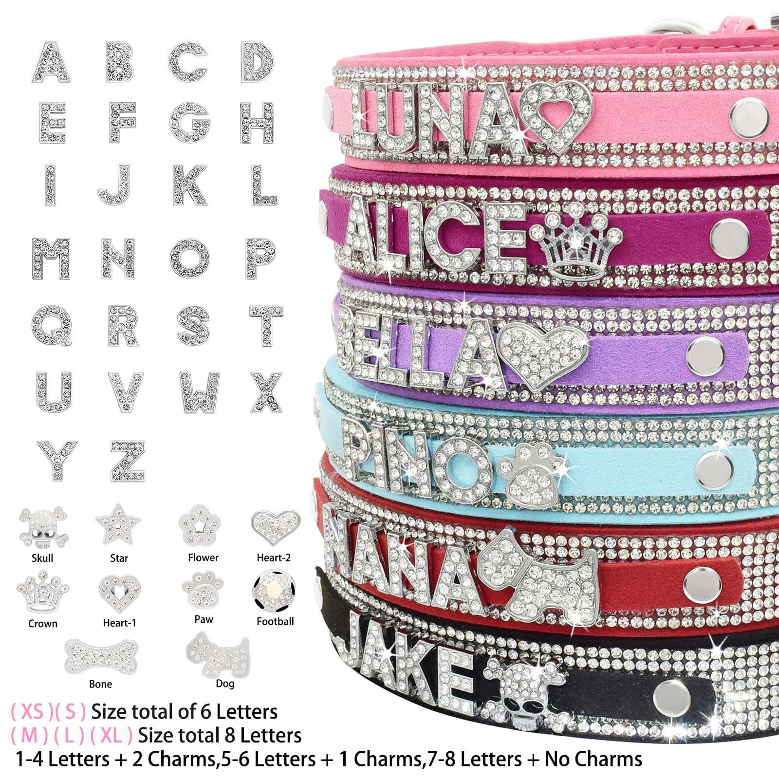 Senristar Crystal Dog Collar Personalized with Bling Name,Custom Sparkling Rhinestones Dog Collar for Small Medium Large Dog (XS,Pink)