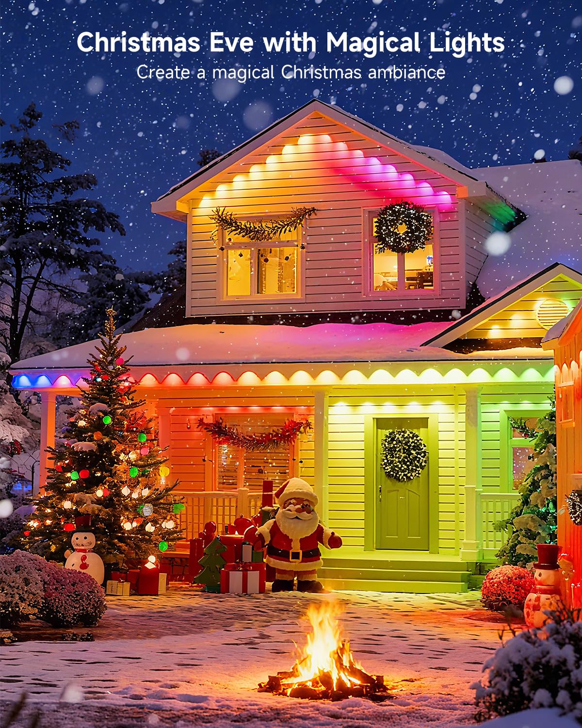 Permanente Außenbeleuchte Lights 15M RGBICW 2700-6000K LED Lichterketten Outdoor IP67 Wasserdichte mit App Steuerung für Weihnachtsdekoration Gartenpartys und tägliche Beleuchtung(Weiße 50FT)