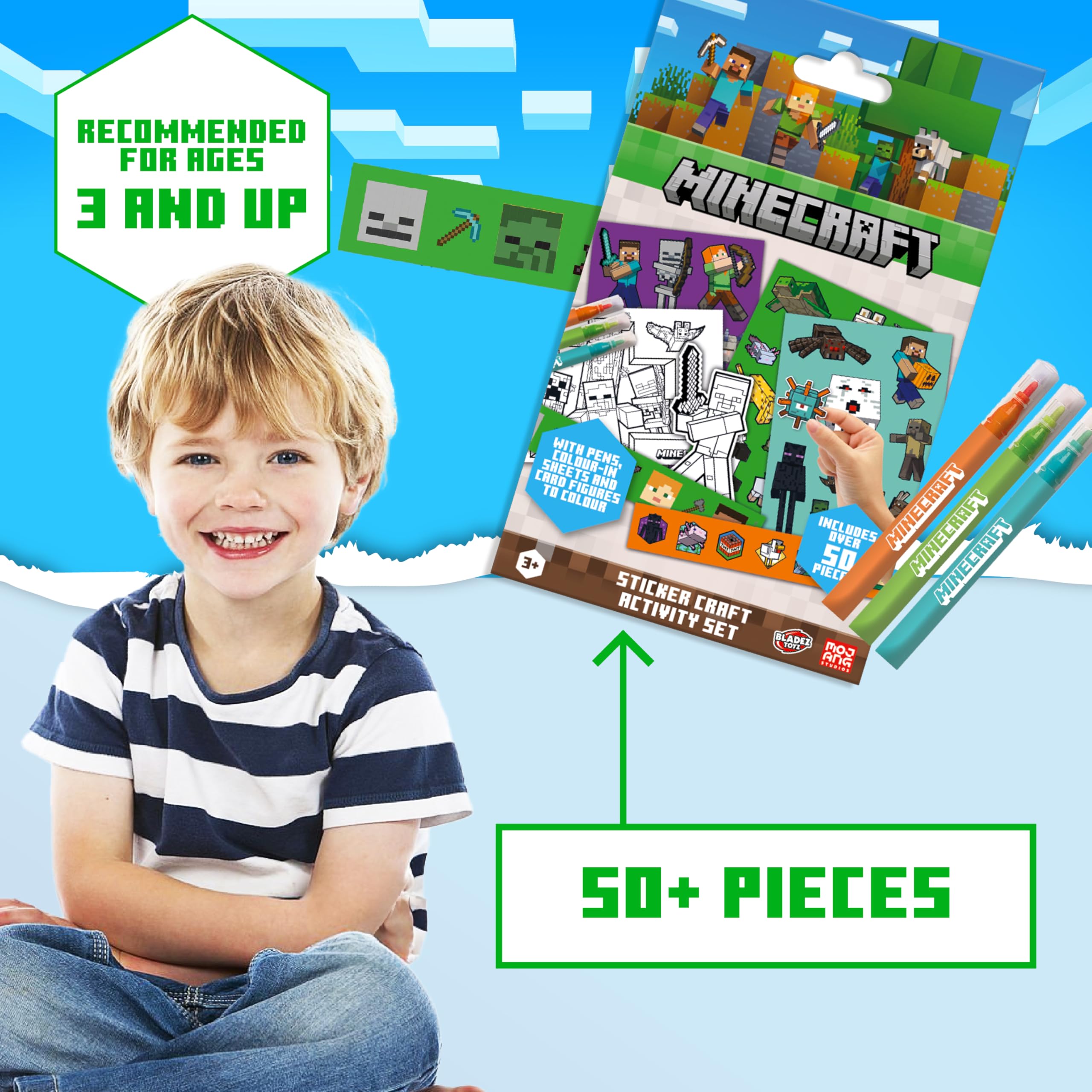 Minecraft Sticker Set, Over 50 Pieces, Character Stickers for Children Cute Stickers for Kids with Cards & Colouring Pages - Image 3