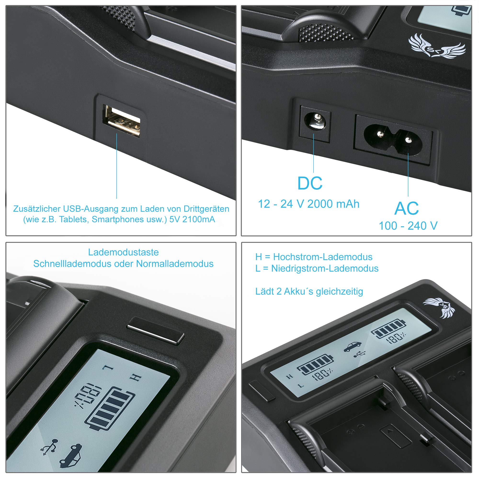 SK Akku Pentax D-Li90 2040mAh + LCD Dual Doppel Ladegerät für Pentax K1 K-1 / K3 K-3 K-3 II / K5 K-5 K-5 II K-5 IIs / K7 K-7 / 645D 645Z