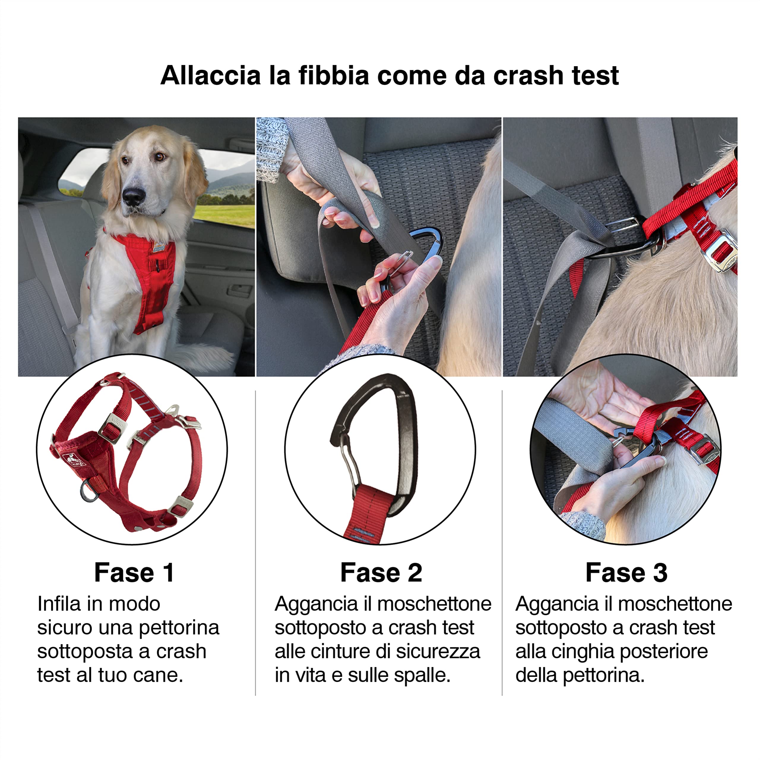 Kurgo Pettorina da auto per cani Tru-Fit per maggiore resistenza, imbracatura di sicurezza da viaggio per animali domestici, vestibilità certificata Crash Test, regolazione a cinque punti, fibbia di | Regolazione a Cinque Punti, Fibbia di Sicurezza