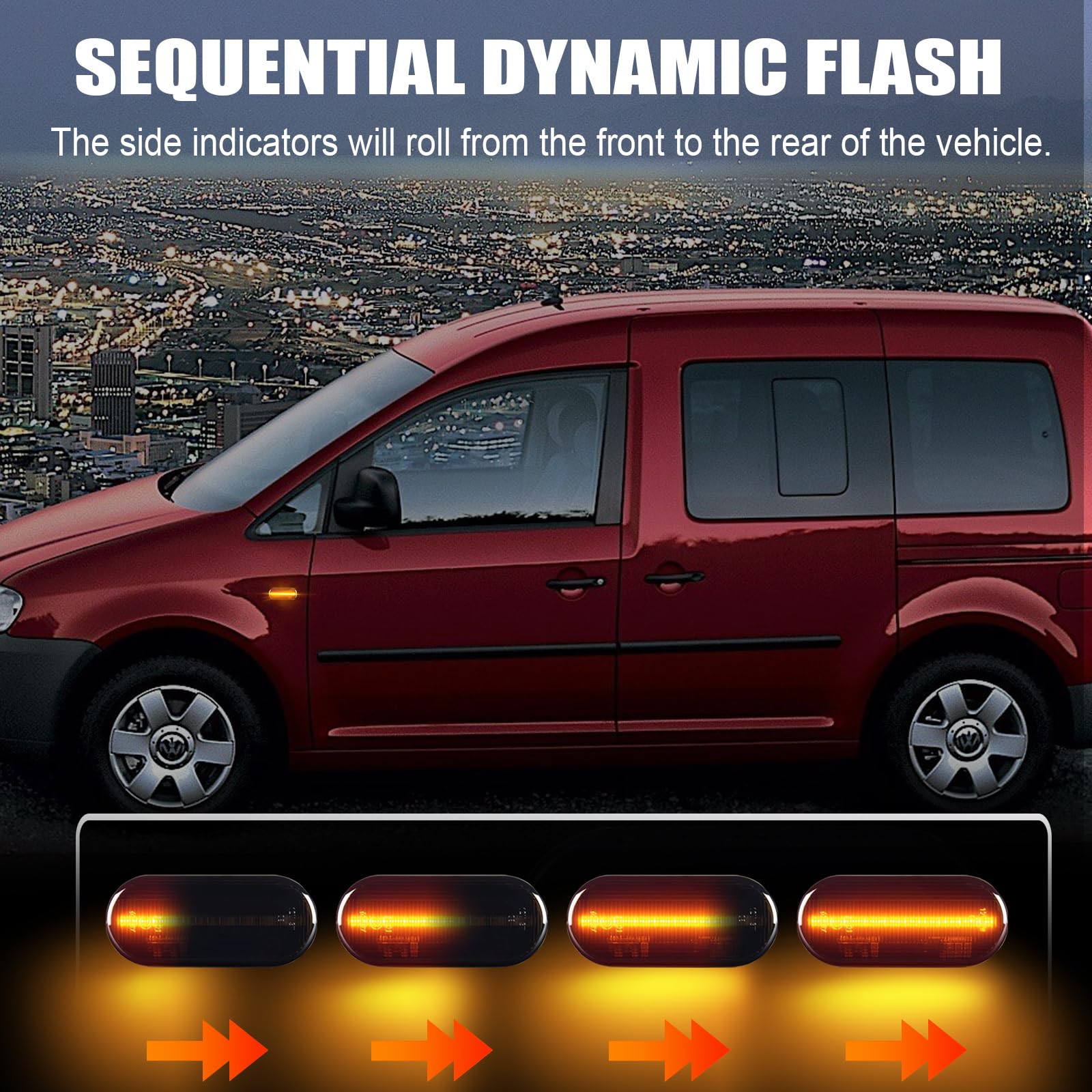 Frecce Laterale a LED Dinamiche per VW Amarok Caddy Golf Polo Sharan MK2 MK3 MK4 Fox Jett-a Lupo Pass-at Transporter T5 Up Vento SEA-T/For-d/Sko-da, Freccia Laterale Indicatore, 2pcs