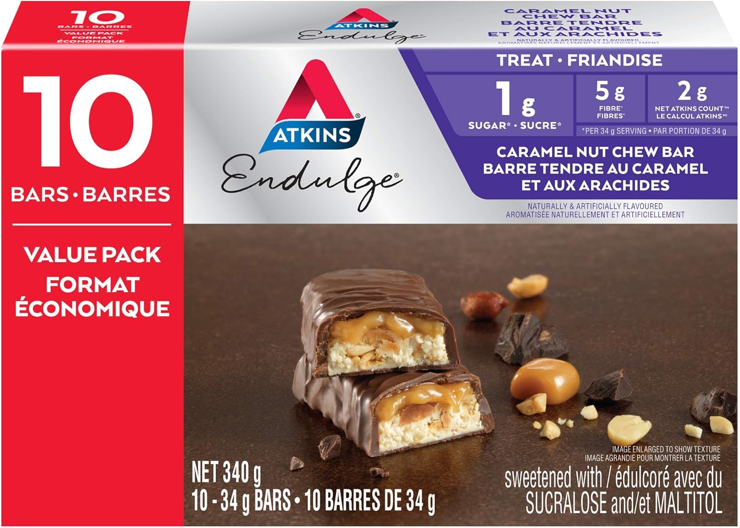 Atkins Endulge Bars Caramel Nut Chew, Low Sugar, Keto Friendly, High