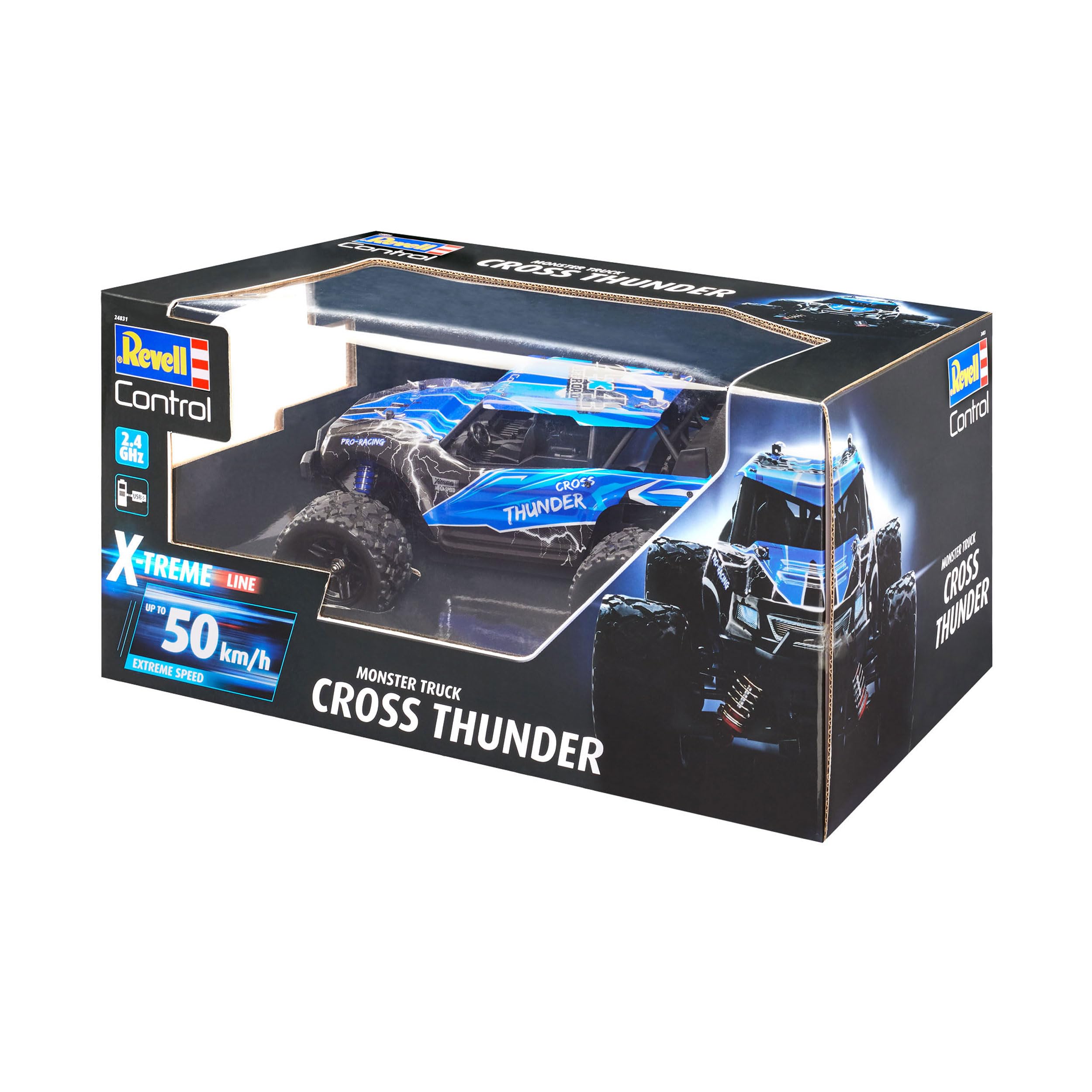 Revell Control X-TREME Monster Truck "Cross Thunder" I RC truggy w skali 1:18, napęd na wszystkie koła i opony buldoga, prędkość do 50 km/h, z akumulatorem litowo-jonowym, czas jazdy 20 minut, kolor