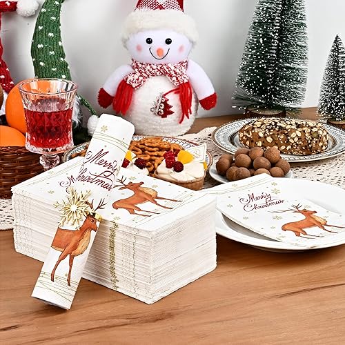 Miniatura 3 de Homlouue 100 servilletas de papel de Navidad, 3 capas de reno, servilletas de Navidad para fiestas de Navidad, fiestas de Navidad, toallas
