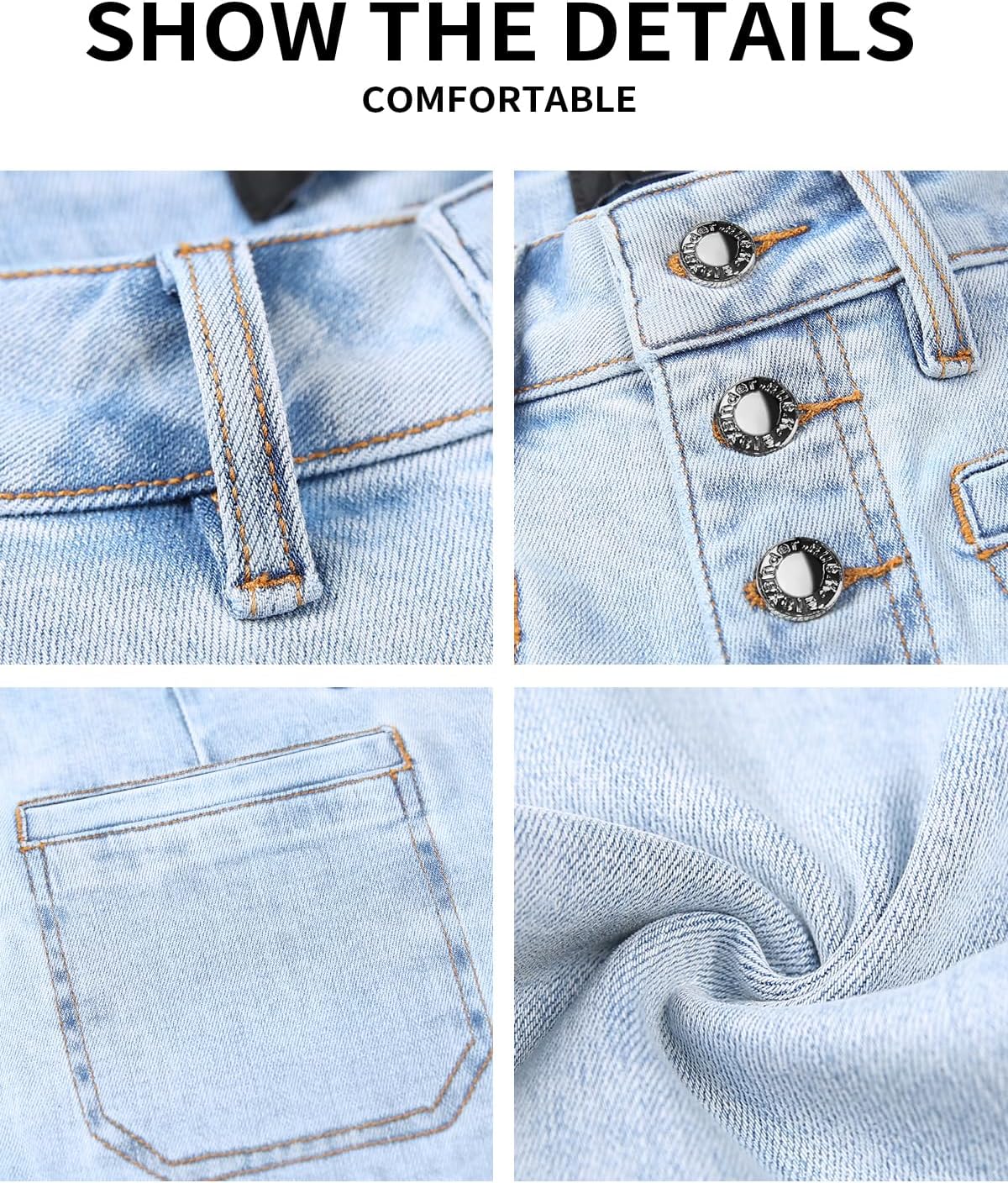 Women's Straight Leg Jeans High Waisted Stretchy Wide Leg Loose Denim Pants with Trendy Buttoned - Image 6