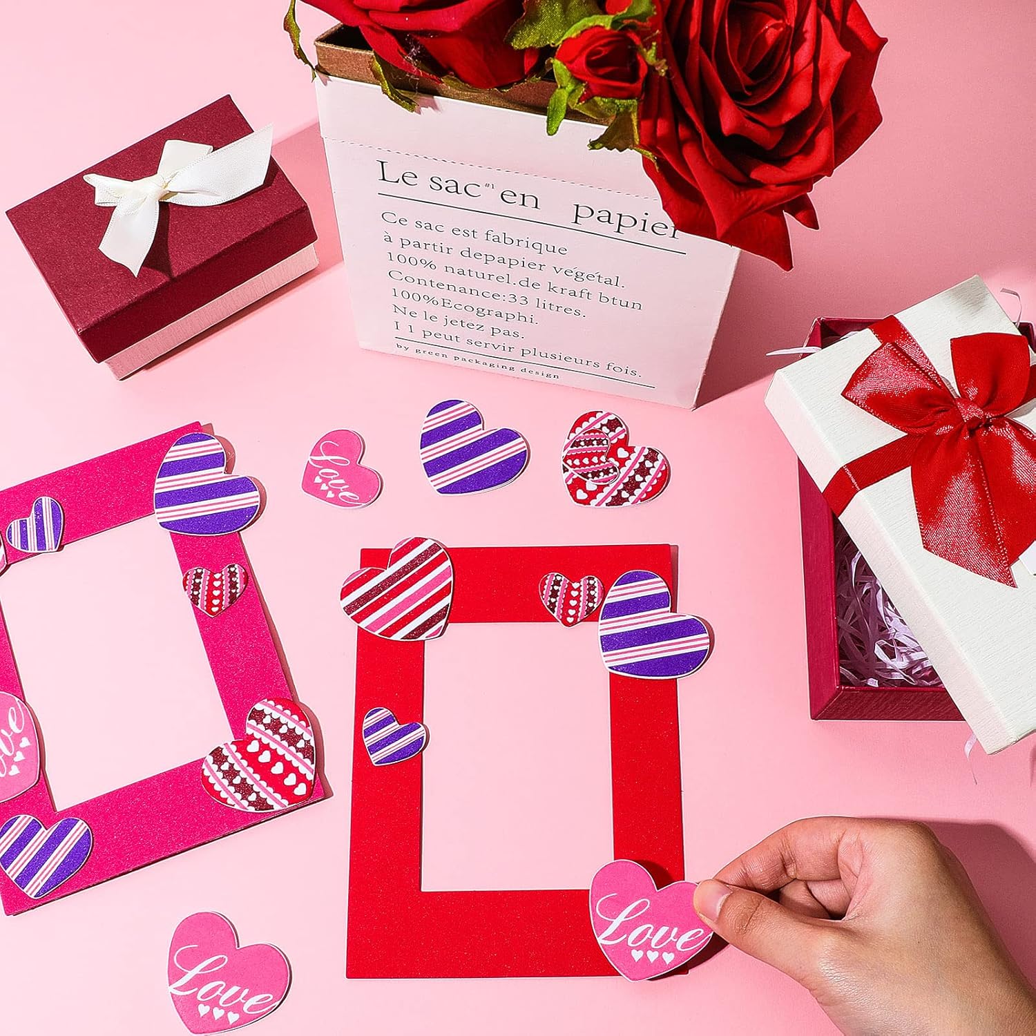 27 Pack Valentines Picture Frame Craft Kit DIY Picture Frame Craft with 180 Pieces Heart Shape Foam Stickers for Valentine Class Game Activities Home, and Office Decoration