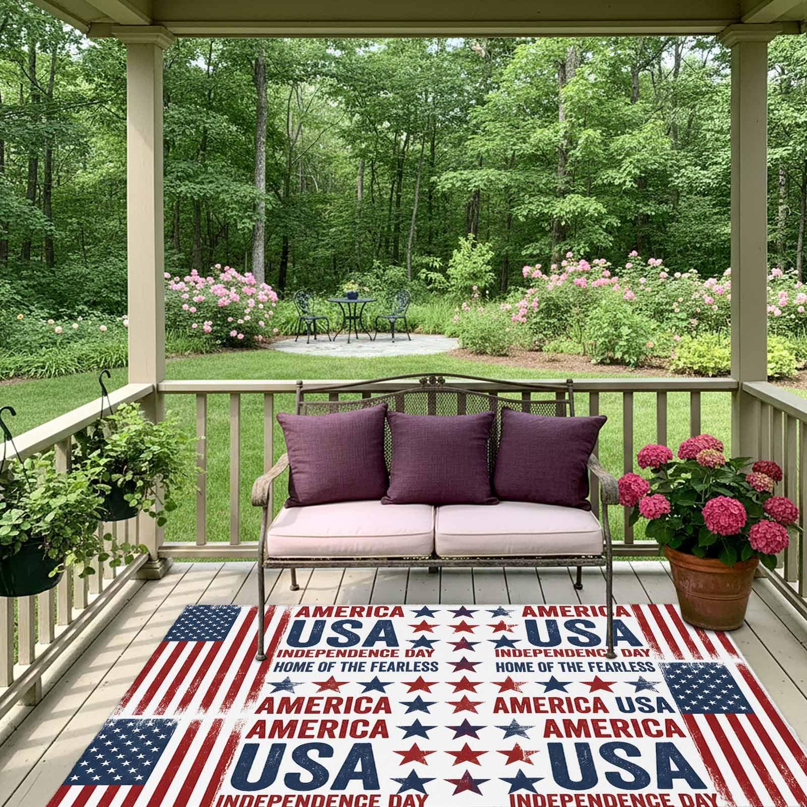 Amazon.com: Independence Day Outdoor Rug 6x9 ft Retro American USA