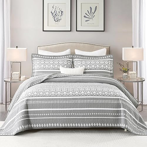 Juego de edredón bohemio tamaño Queen  100% algodón gris bohemio colcha tamaño Queen reversible ligero juego de edredón funda de edredón de cama