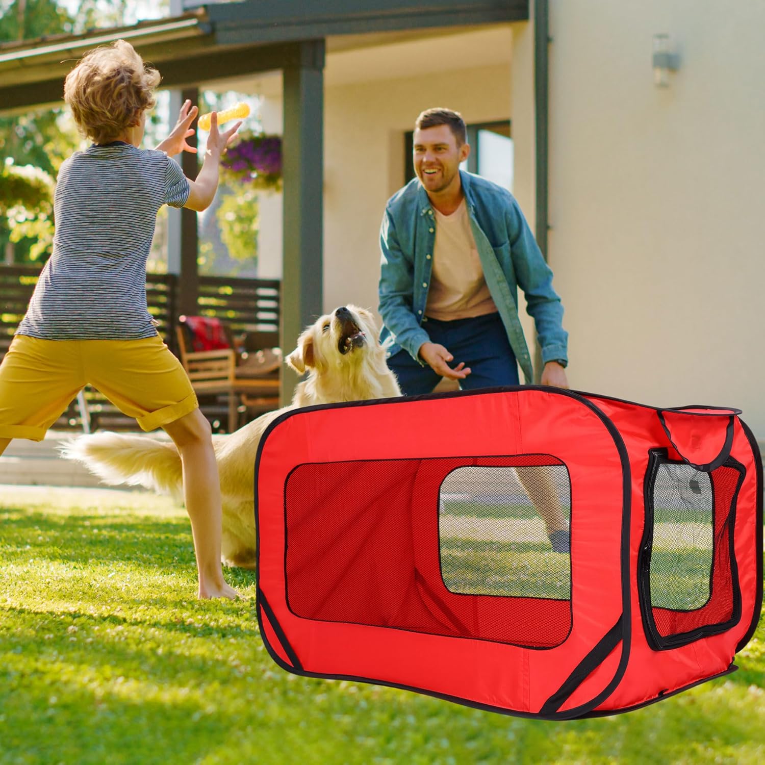 36 Inch Foldable Dog Kennel for Large Dogs, Portable Waterproof Pop-Up Pet Crate, Indoor Outdoor Travel Car Seat Kennel (Red)