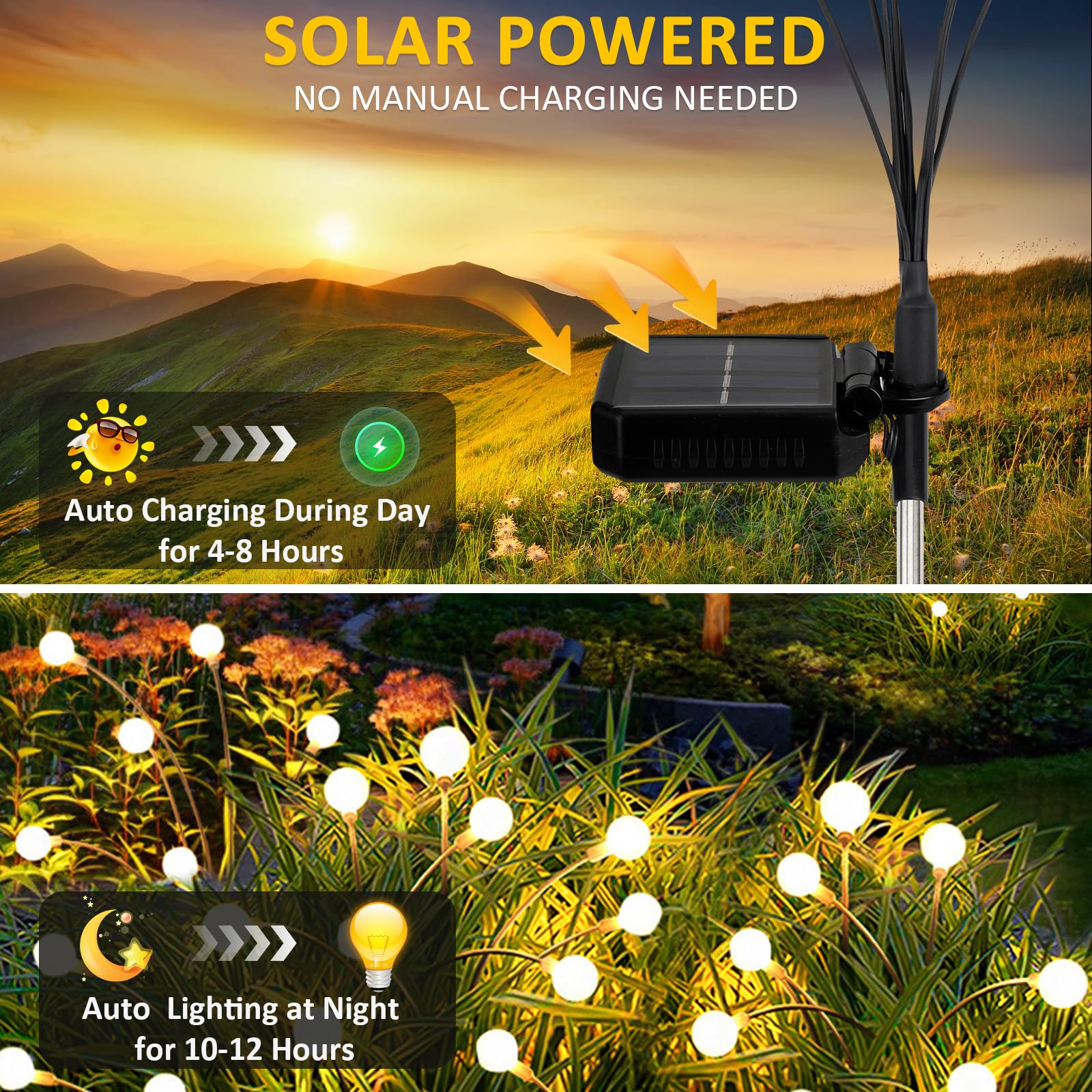 FIFlying 4 Pezzi Lampade Solari Per Esterni Da Giardino, 8 Led Lucciole Luci Solari Per Esterni IP65 Impermeabili, Nuovi Aggiornamenti Modalità Multiple Luce Lucciola Per Pathway Yard Patio