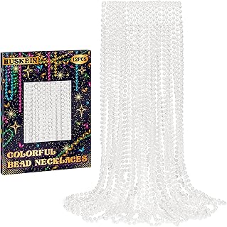 Mardi Gras Beads, White Beads Necklace Bulk, 33 Inches White Mardi Gras Accessories, Parade Throw Supplies Pirate Carnival Baby Shower Birthday Party Wedding Favors Decorations