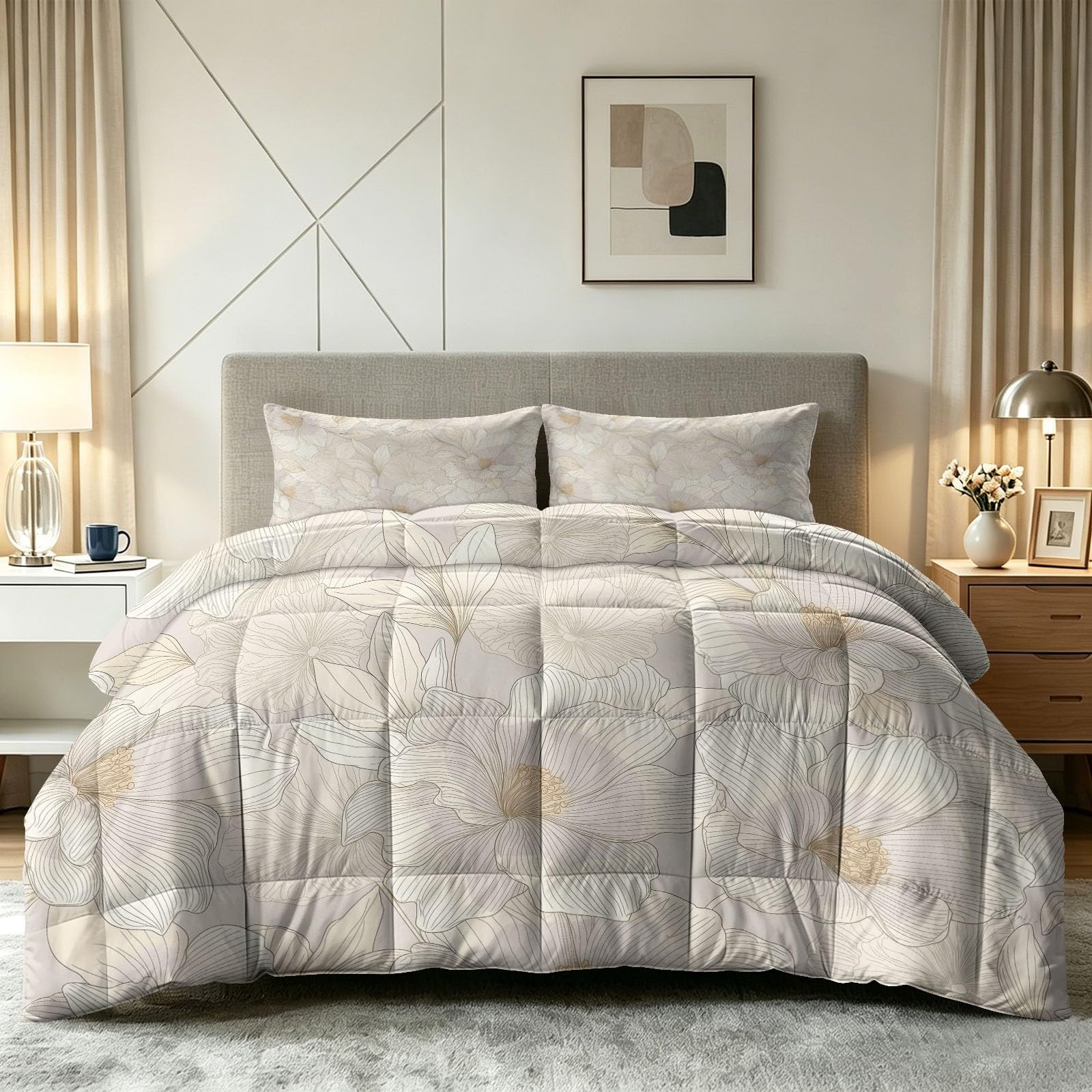 Edredón para cama individual 140x200 en tu dormitorio primaveral con estampado decorativo floral