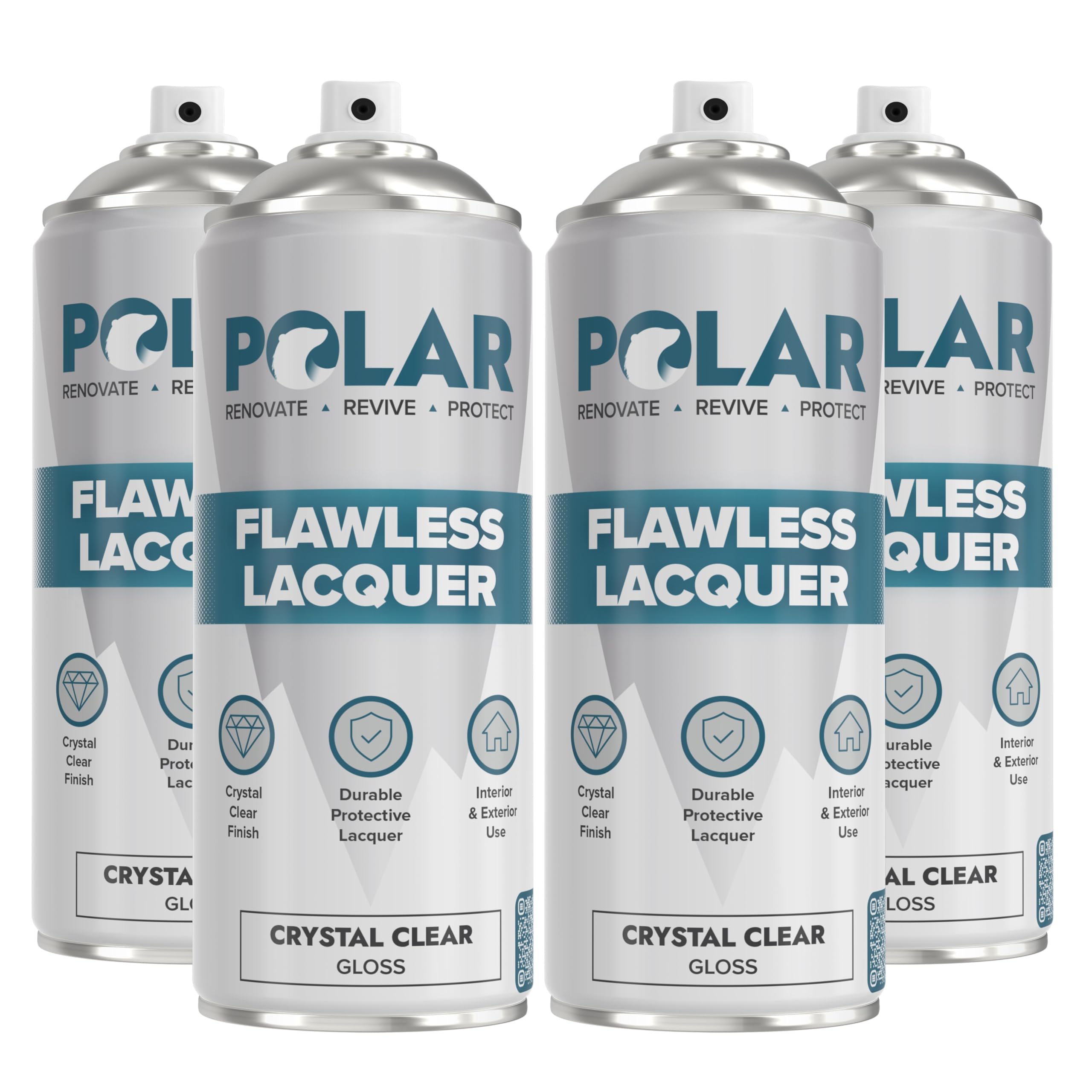 Polar Flawless Clear Lacquer Spray - 4 x 400ml - Gloss Finish - Non-Yellowing & Scratch Resistant - Interior & Exterior Surfaces for Wood, Metal, Plastics, Glass & Ceramics