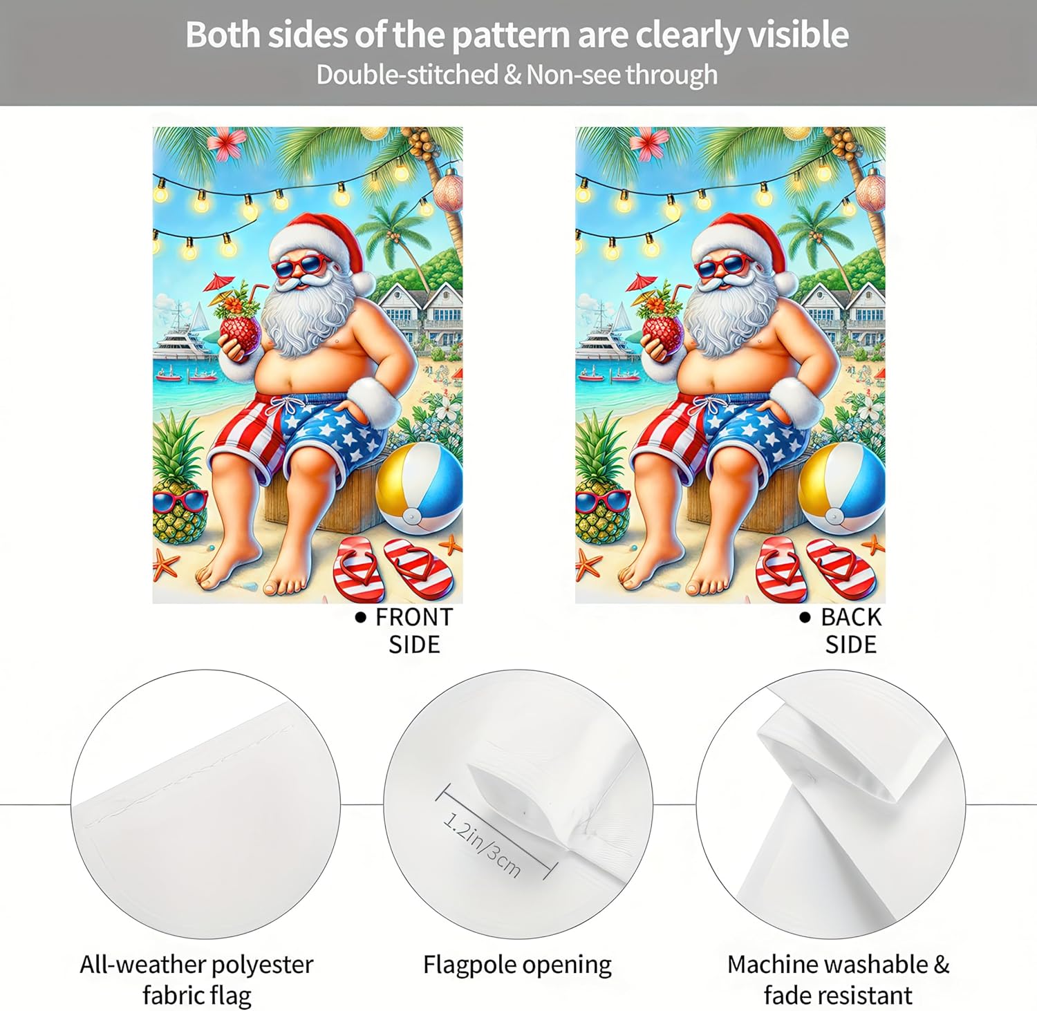 Tropical Christmas Santa Garden Flag 12x18 Inch Double Sided Holiday Beach Santa with Drink Small Outdoor Yard Flag Seasonal Welcome Garden Banner for Porch Lawn Patio Christmas Decor - Image 7