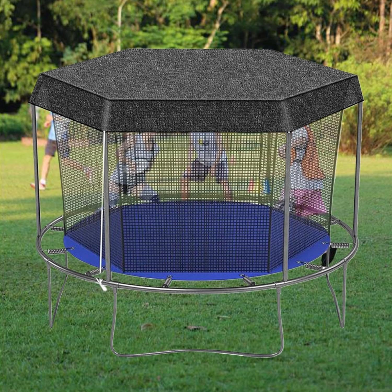 Trampoline Shade Cover - Waterproof Sun Protection for 6ft to 14ft Round Trampolines, Easy to Install, Outdoor Playground Shade Cover for Backyard (Black-12FT)
