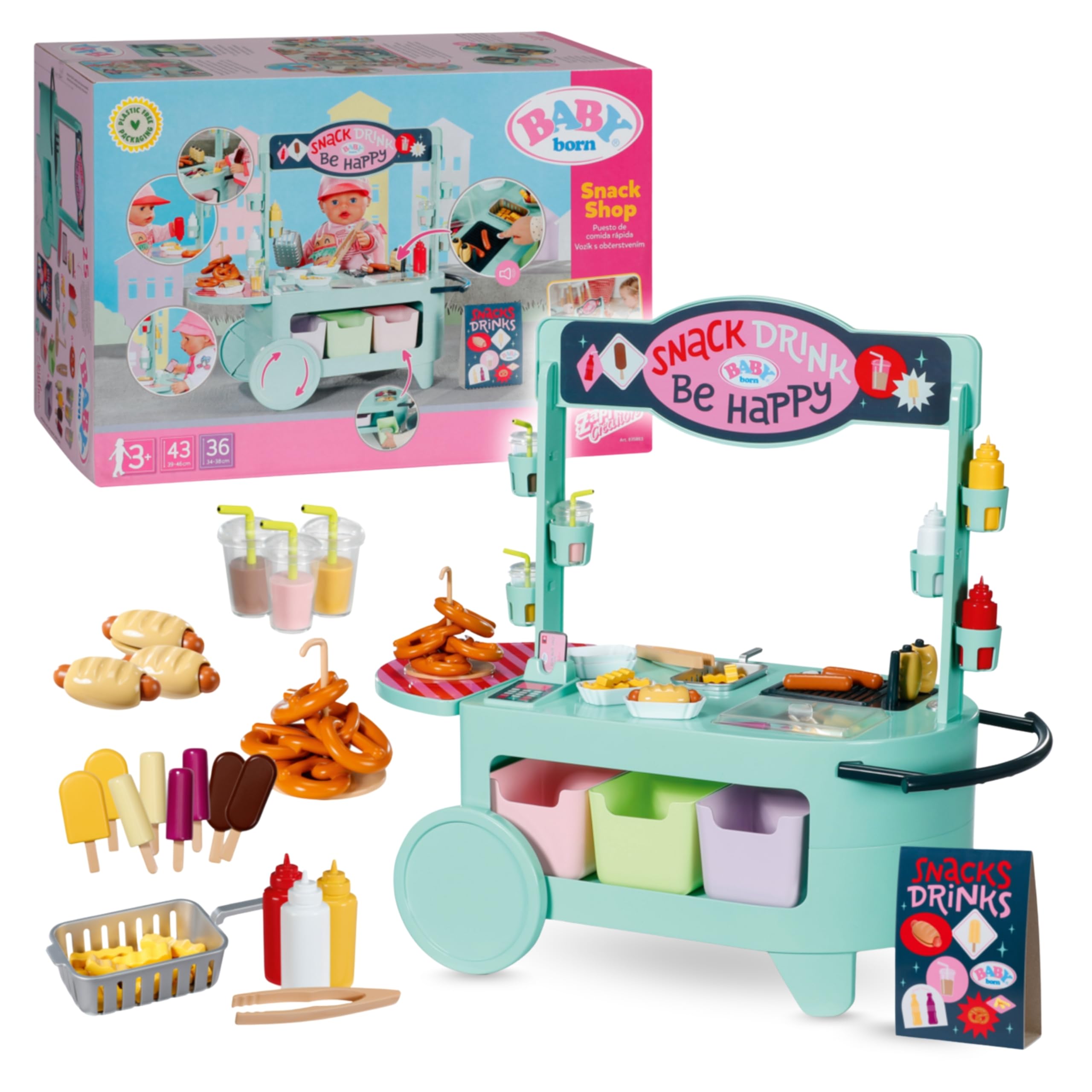 BABY Born Snack Shop - Essensstand für Puppen mit Soundeffekten - 25 Verschiedene Fastfood-Snacks - Hochwertiges Puppenzubehör- Geeignet für Kinder ab 3 Jahren