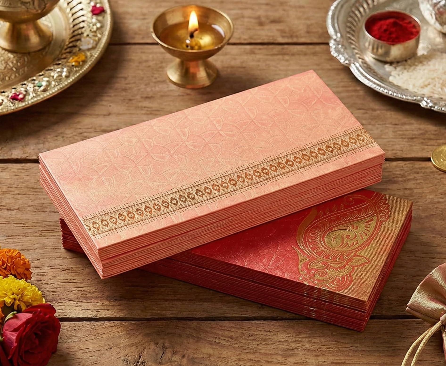 Esplanade Money Gift Envelopes - Multi Color Pack of 50 Premium Designer Envelopes - Pink & Red