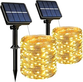 HeiPard Solar Lichterkette Aussen - 2x10M 100 LED Lichterkette Außen Solar Outdoor Warmweiß 8 Modi Wasserdicht Solarlichterkette Außen Wetterfest für Balkon, Garten, Terrasse, Camping, Party
