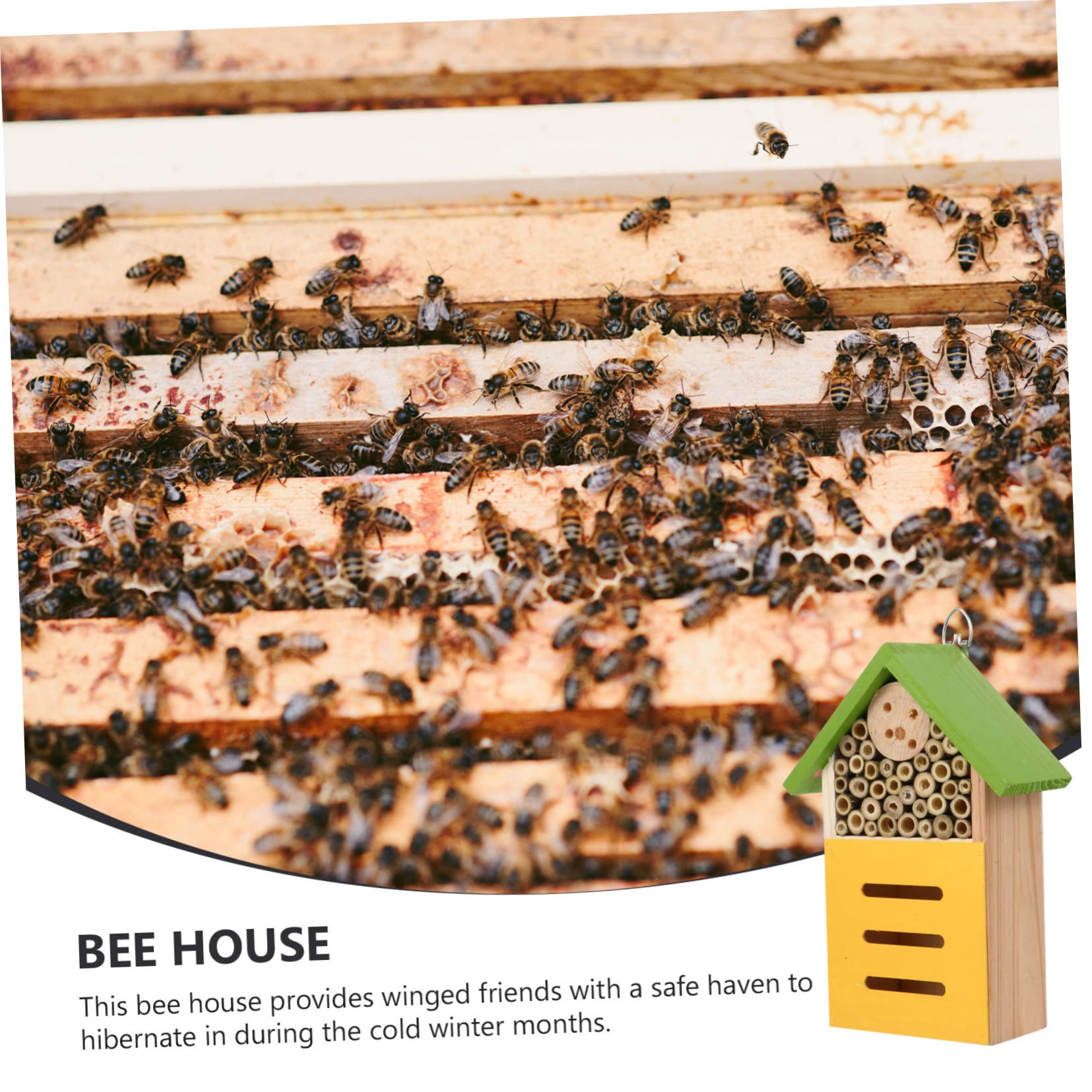 Yardwe Holz Bienenhaus für Garten Dekoratives Insektenhaus und Eisen Fertig Montiert mit Haken zur Aufhängung