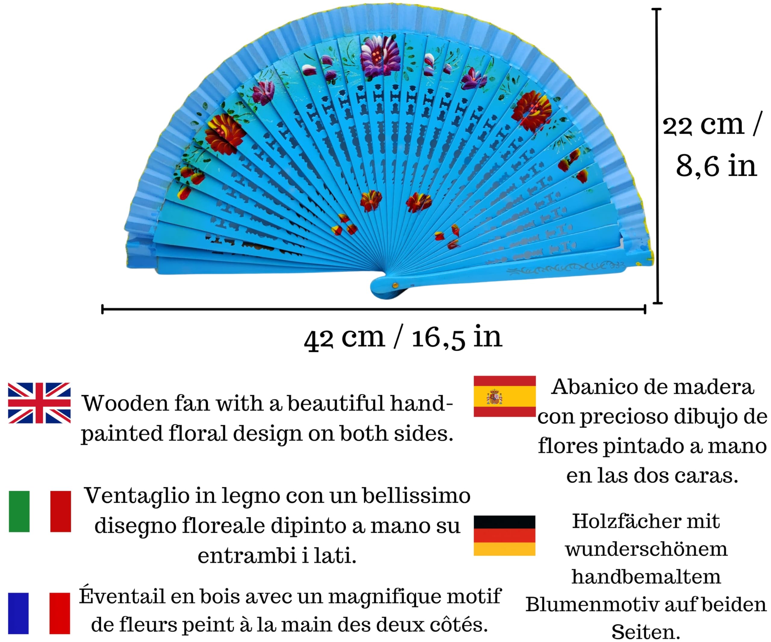 Plant Colour Wooden Fan with Hand-Painted Flowers on Both Sides, Includes a Cover to Protect the Fan - Image 2