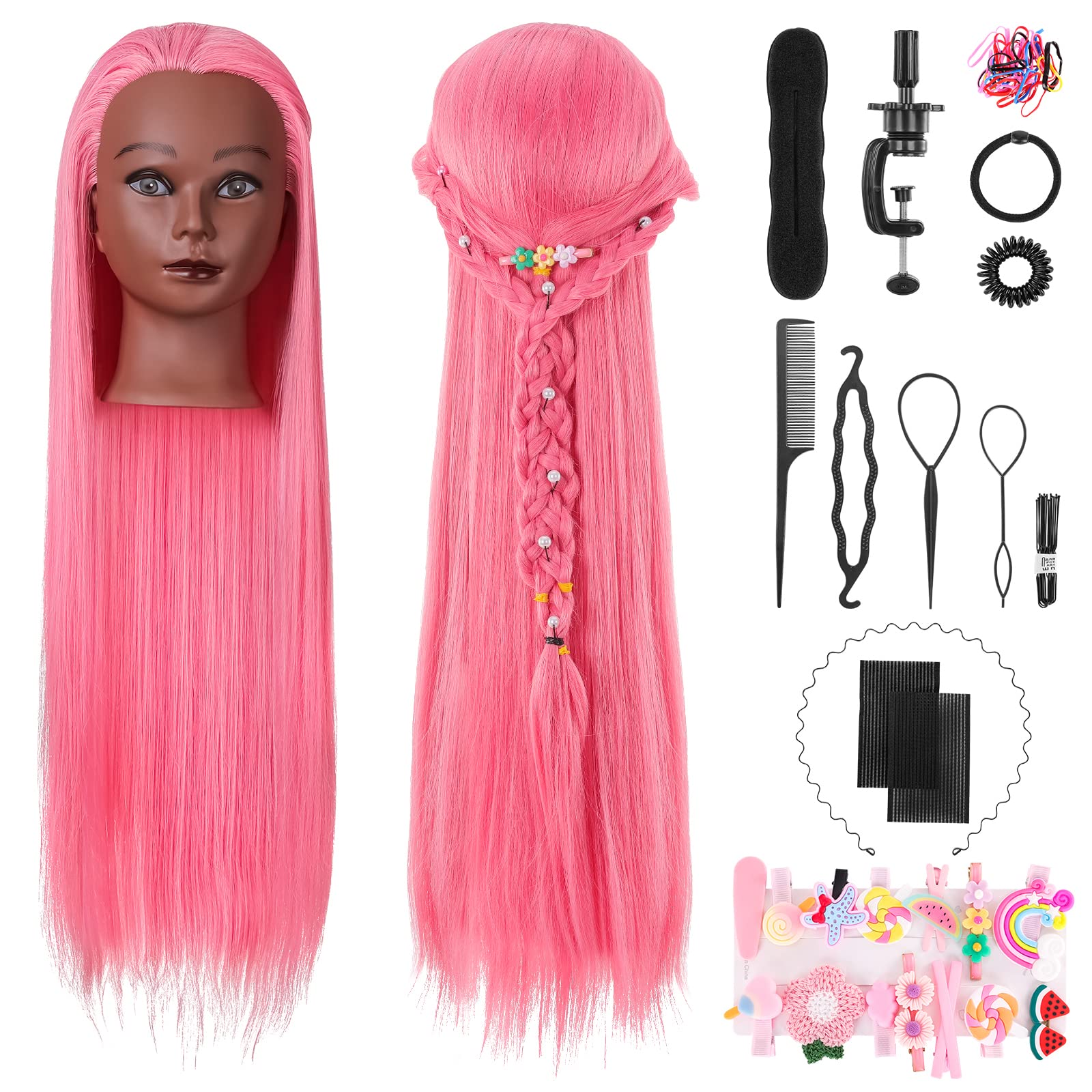 29 Inches Maniquin Head, Doll Head for Hair Styling, Manikin Head with Hair, Cosmetology Mannequin Head, 14PCS Candy Theme Hair Clips + DIY Hair Styling Braid Set