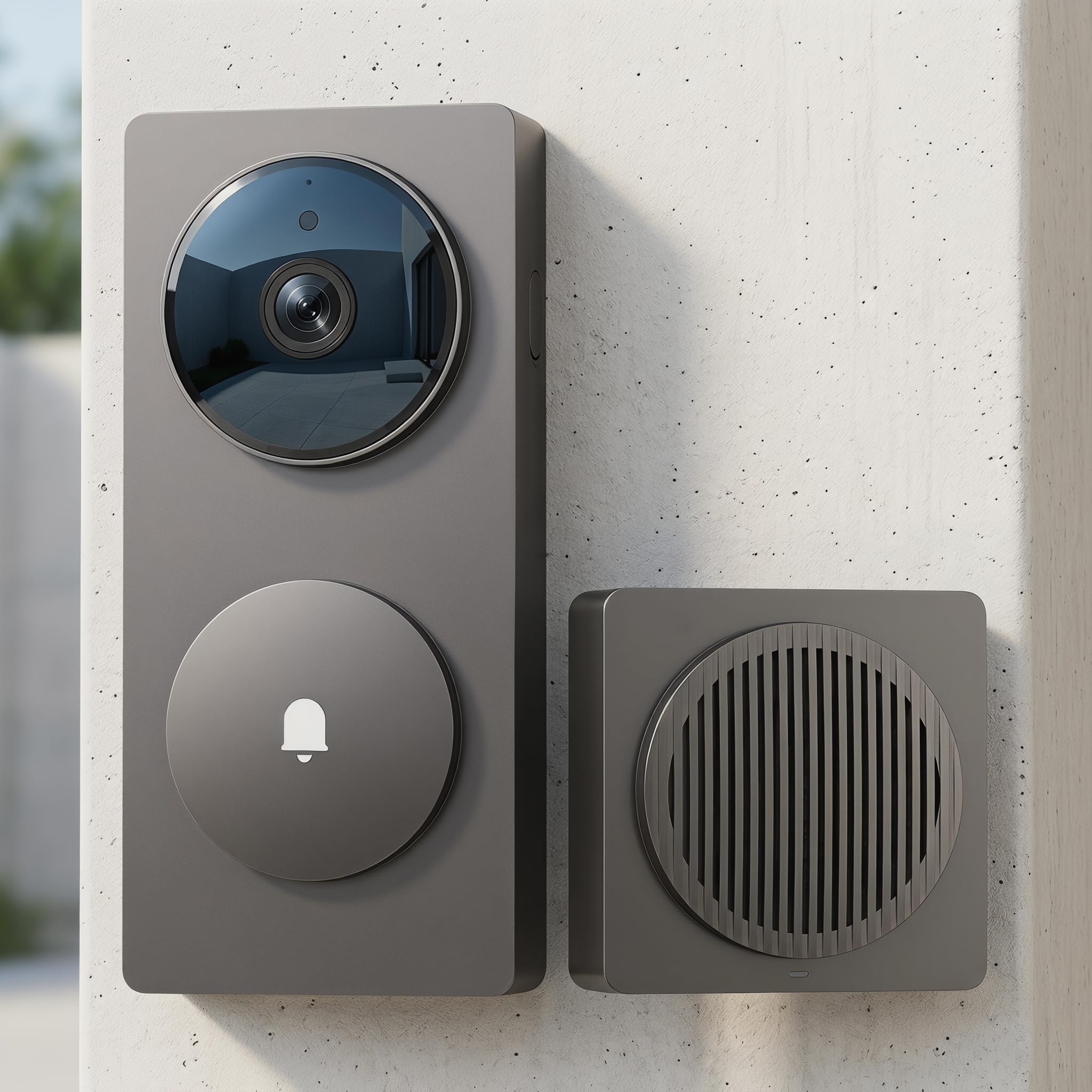 Timbre inalámbrico para el hogar con Videos de definición Ultras y cámara de Timbre ABS con Lente Gran, Negro grisáceo
