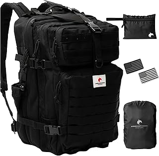 AMERICANPHOENIX Elite Military Tactical Backpack for Men | Heavy Duty Bug Out Bag | 3 Day Assault Pack | Reflective Rain Cover | MOLLE System | 5 Compartment + Storage Pouch | 2 Premium USA Flags