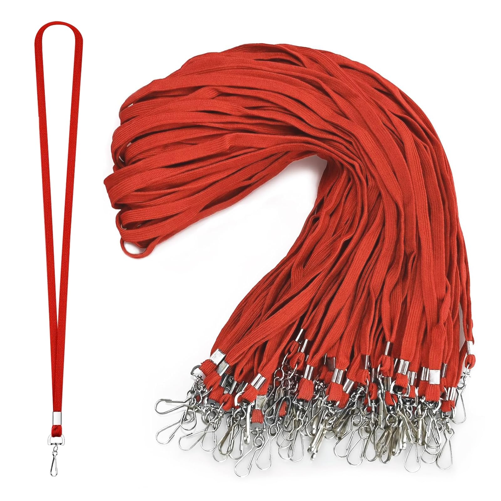 XHDA 100PCS Red Lanyards for Neck, Lanyards for ID Badge, Lanyard with Metal Swivel Hook for ID Card Badge Holder