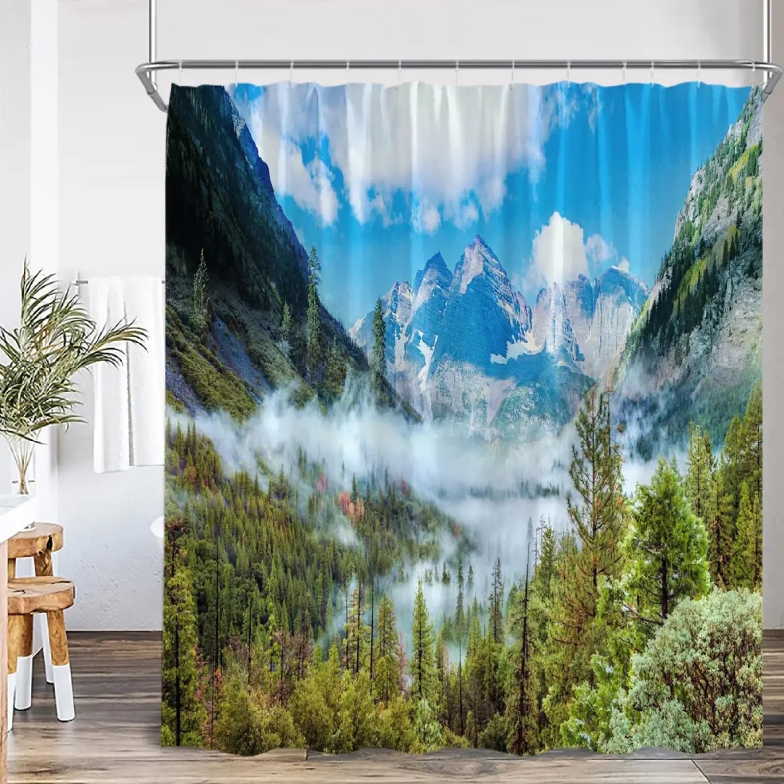 Rideau de douche paysage naturel pour créer un espace bien-être moderne