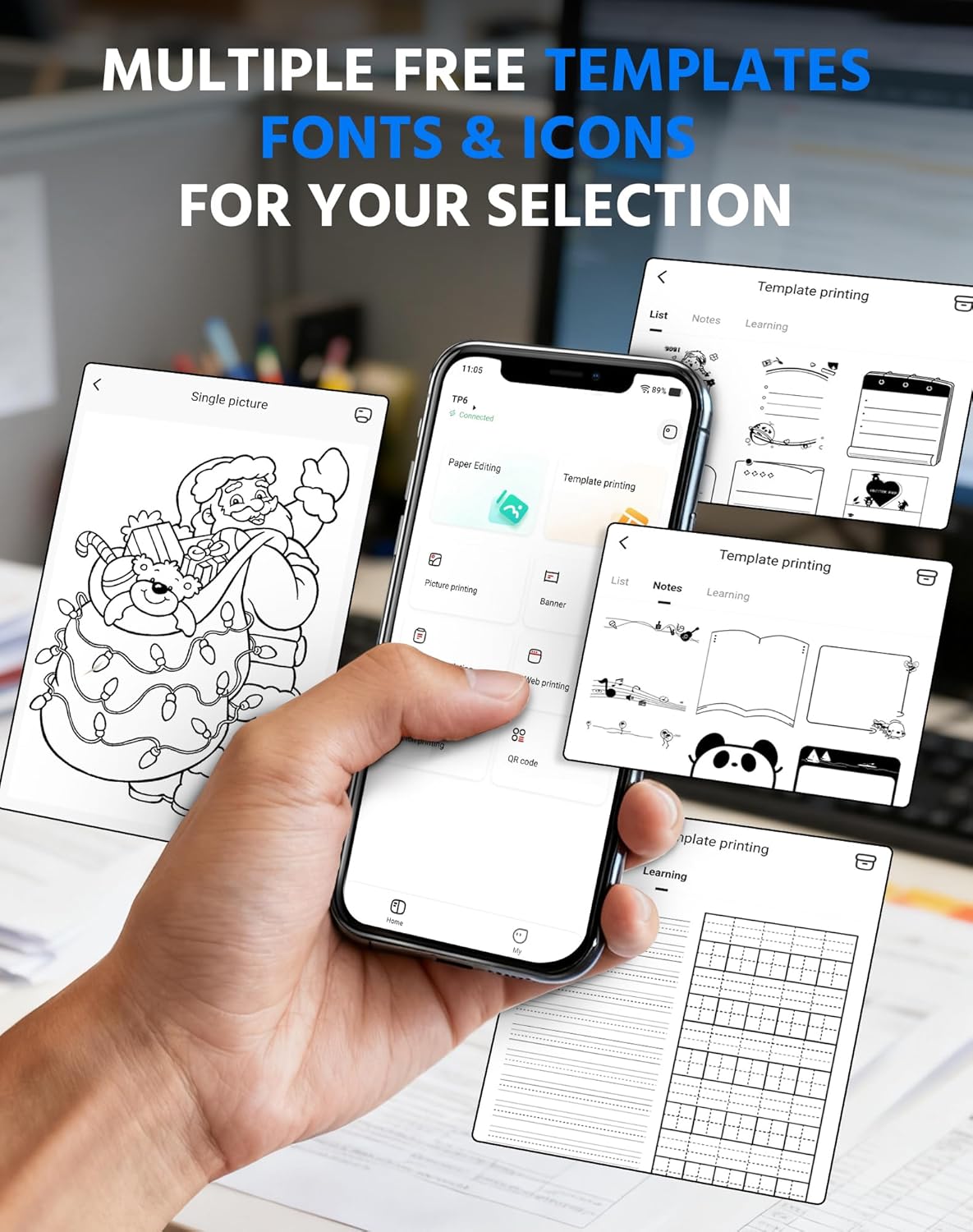 Sticker Printer, TP6 Print Pods Mini Printer, Portable Bluetooth Sticker Maker Machine, Inkless Thermal Pocket Printers, Fits Study Graphics, Notes, Journal, DIY & Gifts Blessings - White