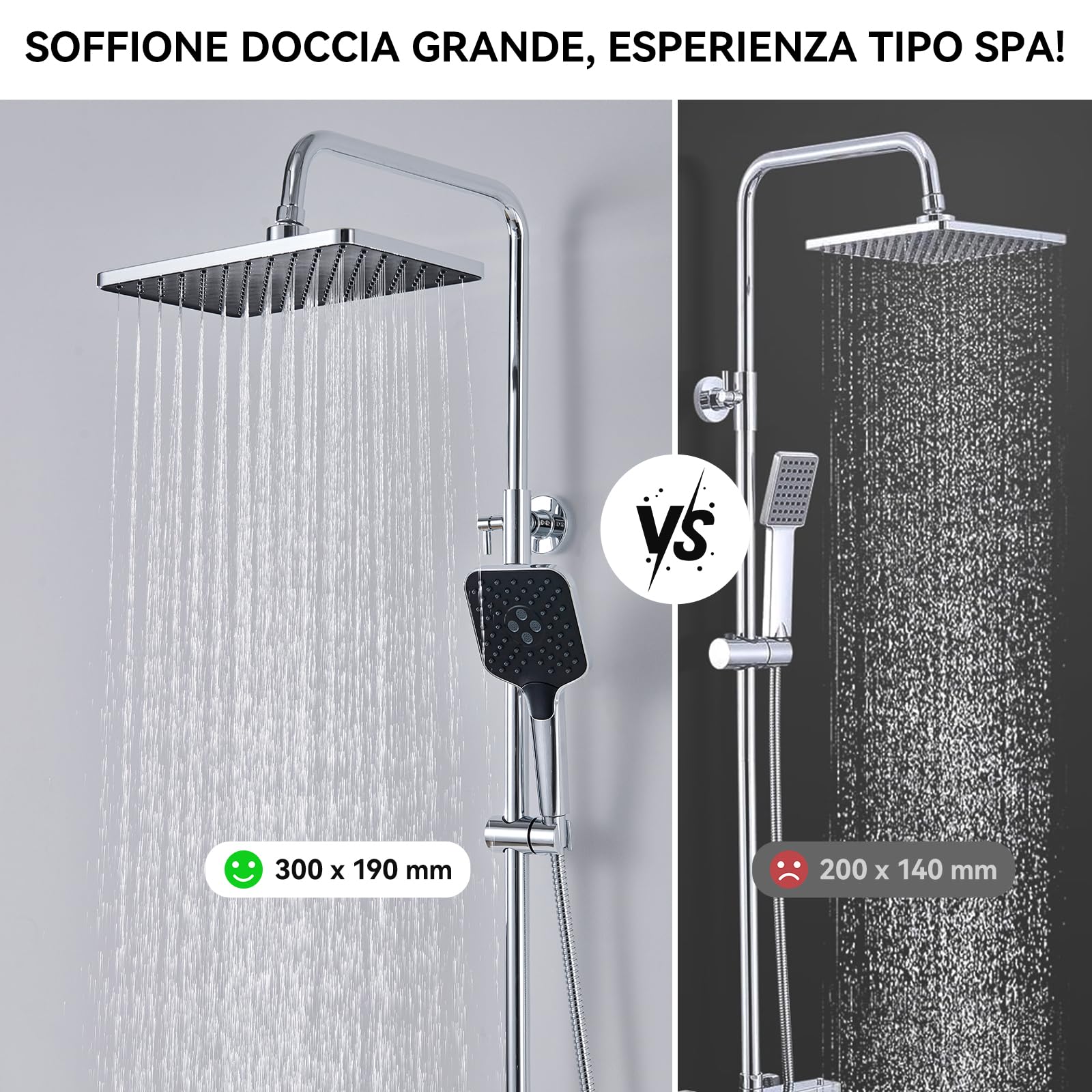 Auralum Colonna Doccia con Miscelatore Termostatico, Miscelatore Doccia Esterno, Saliscendi Doccia con Soffione Doccia 30*19cm e Doccetta 3 Getti, Saliscendi Doccia Altezza Regolabile 90-125cm, Cromo