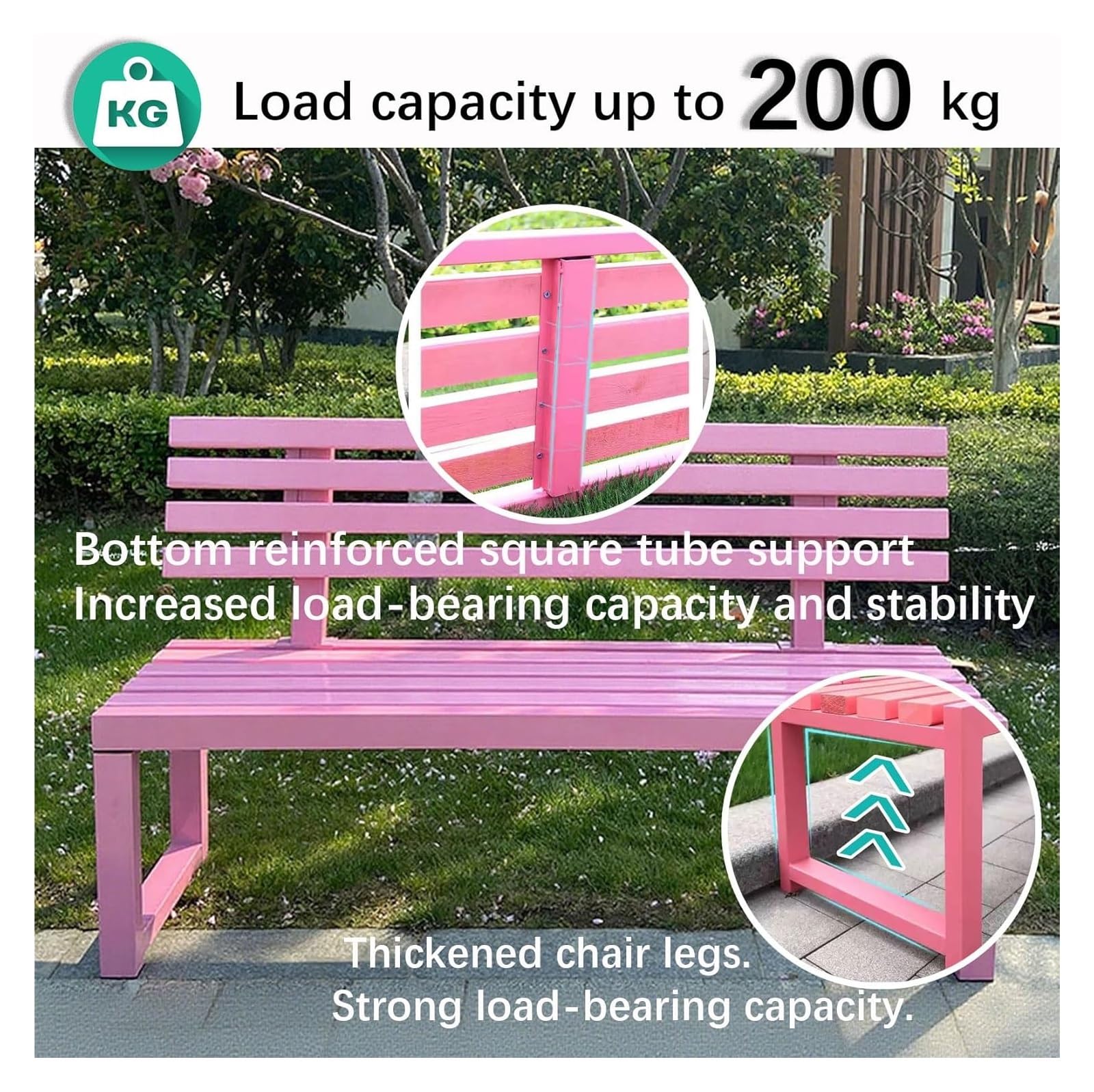 Banco de jardín cómodo, asiento de porche de ocio, banco de parque de metal resistente, acero resistente, resistente a la intemperie y perfecto para uso en exteriores, para patio, parque