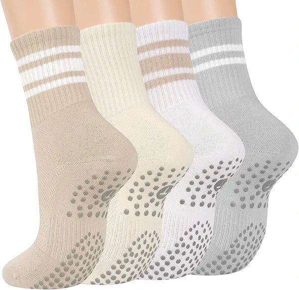 Grip Pilates Crew Socks for Women, Non Slip Yoga Socks with Grips for Barre Hospital Grippy Sticky Sock