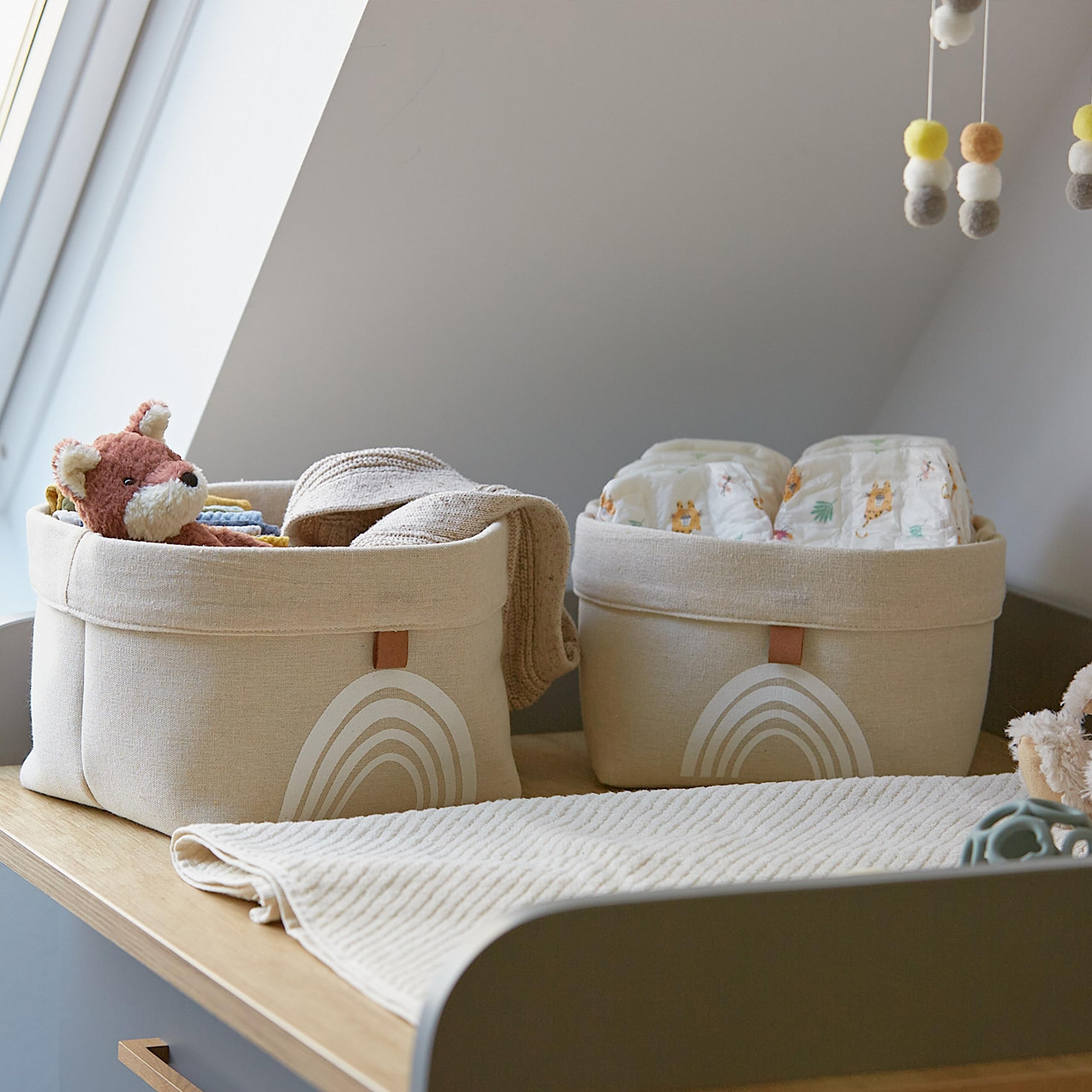 Cestini Portaoggetti Piccoli Pieghevoli Set da 2 Beige