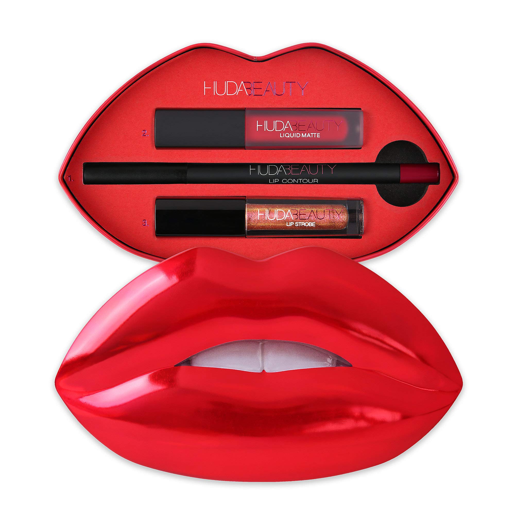 HUDA BEAUTY Holiday Contour & Strobe Lip Set Heartbreaker lip pencil