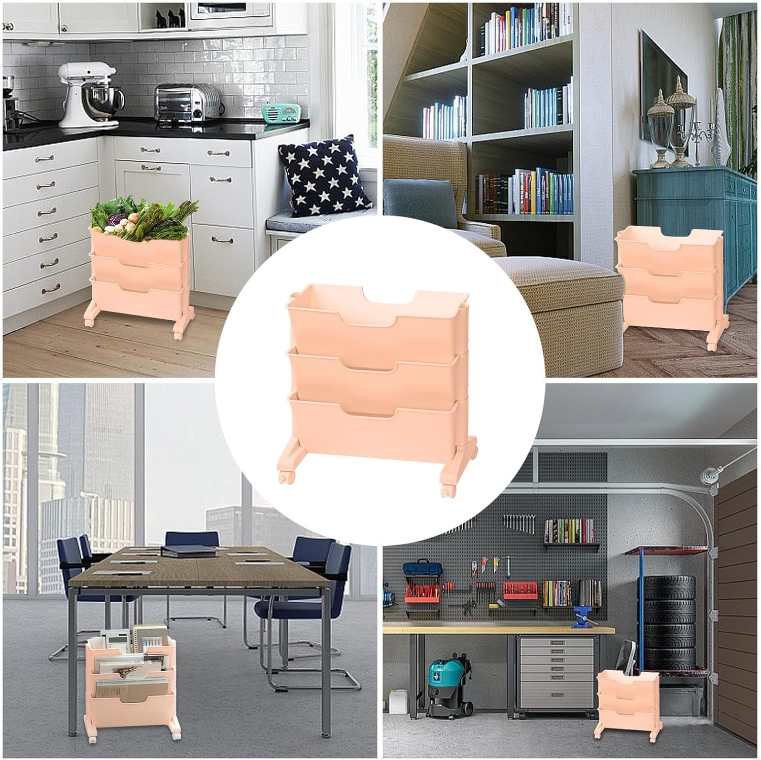 Mobile Bookshelf,3-Tier Rolling Mobile Book Shelf Cart – Versatile Under Desk Storage for Office, Books, Documents & Supplies – Space-Saving Solution on Wheels