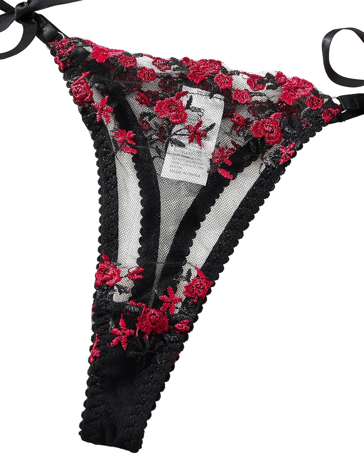 Lilosy Sexy Tie Side Embroidered Underwire Push Up Cute Strappy Mesh Sheer Bachelorette Lingerie Set - Image 4