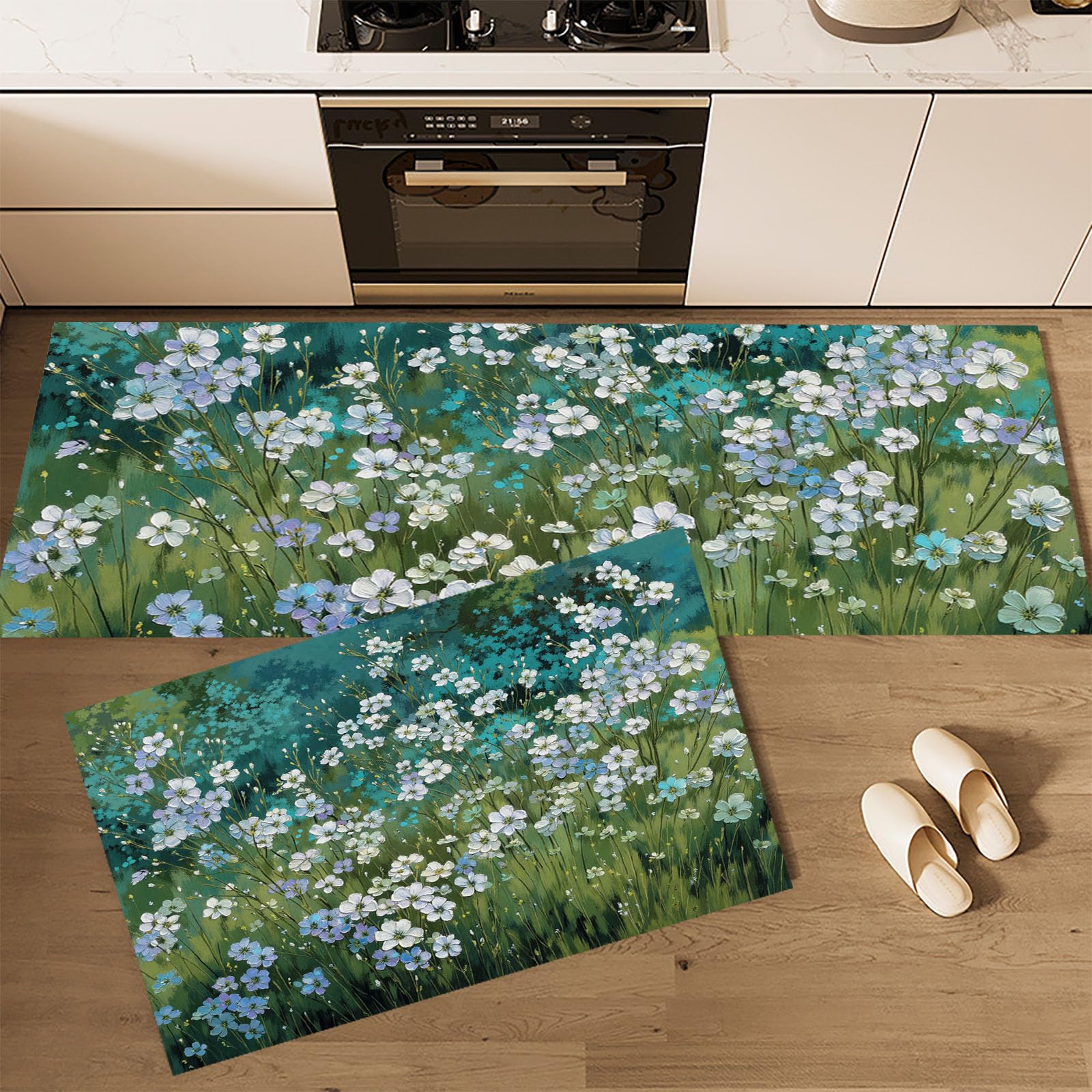 Alfombra de cocina antideslizante y lavable para evitar resbalones con diseño abstracto