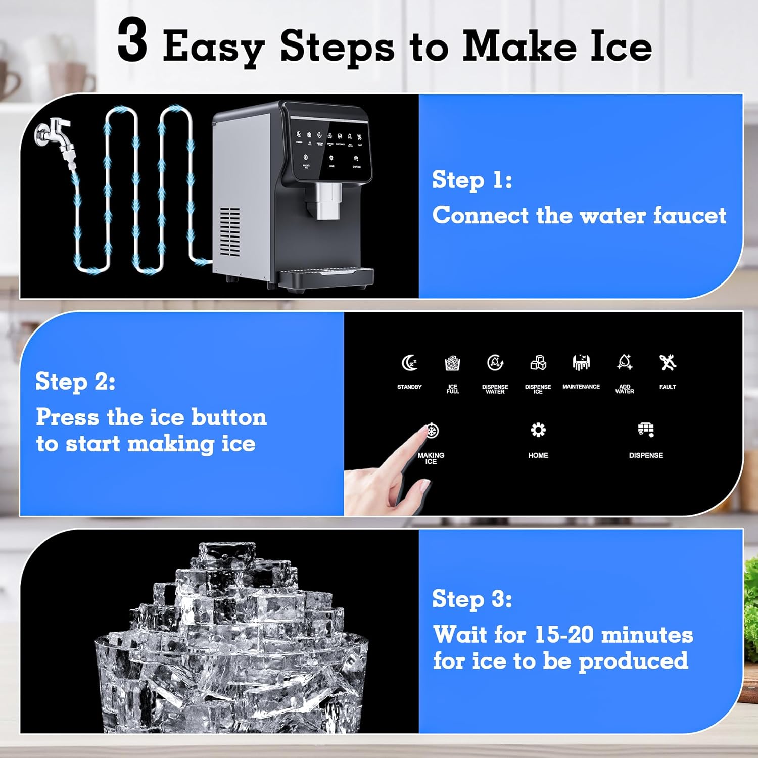 Nugget Ice Maker 66Lbs/24H Chewable Pellet Ice Machine, Built-in 6lbs Ice Storage, Self-Cleaning Function,Stainless Steels Ice Machine for Home,Office,Party,RV