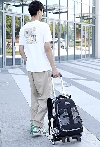 Miniatura 6 de Mochila con ruedas para niños y niñas, mochila escolar con ruedas para escuela primaria secundaria, bolsa de equipaje, D 6 Ruedas-negro Blanco,