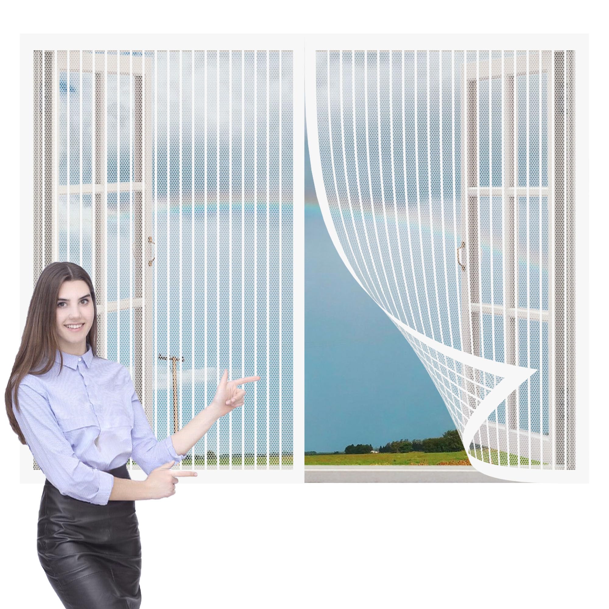 Magnetic Fly Screens for Windows 174 x 203 cm Fly Screen Mosquito Magnetic Window Screen Without Drilling Lets Fresh Air in for All Windows, White