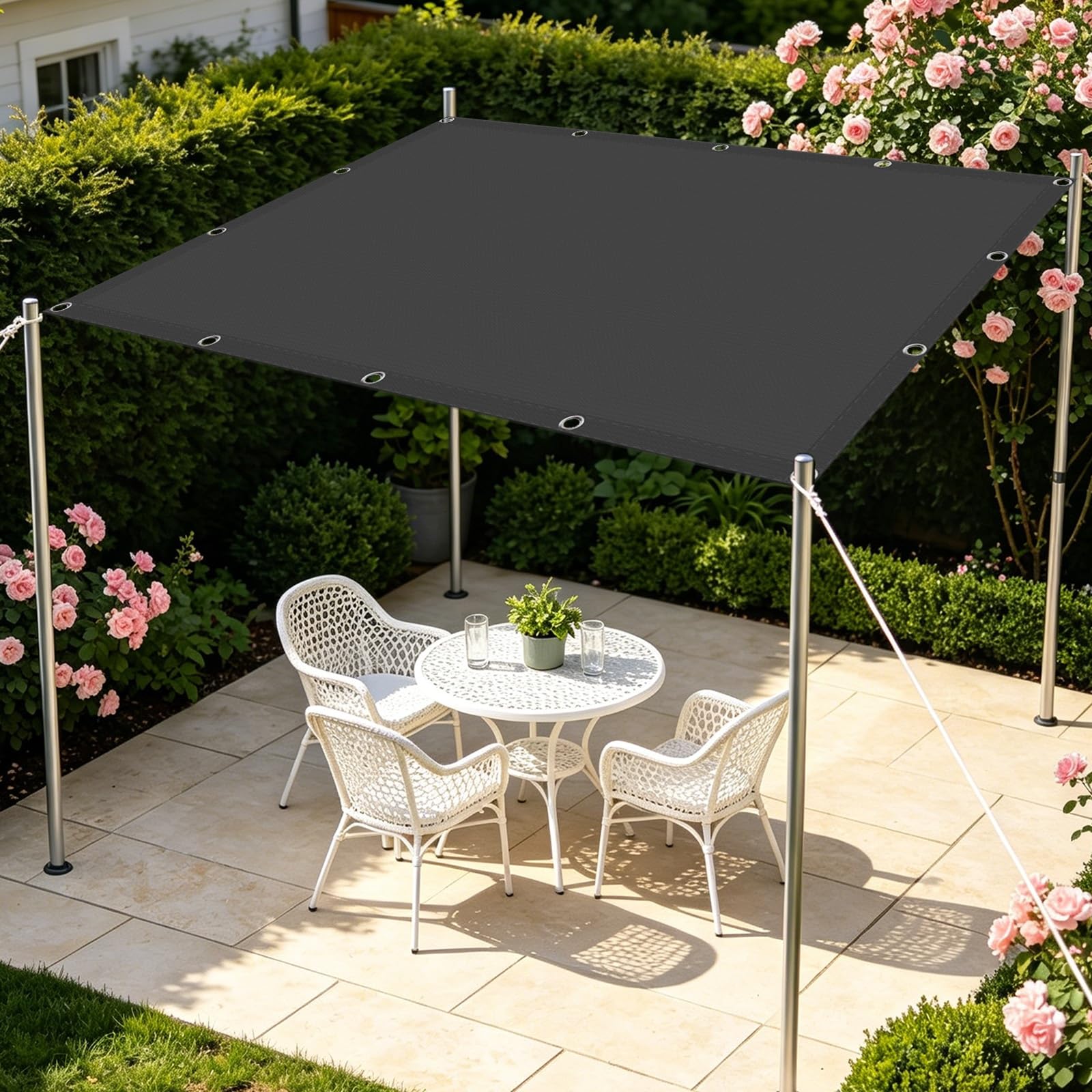 Żagiel Przeciwsłoneczny 290 x 320 cm Oddychająca, Z Filtrem Uv, Wiatroodporna I Odporna Na Rozdarcia, Wodoodporna Markiza Rectangle Shade Sails Do Ogrodu, Na Patio, Ciemny szary