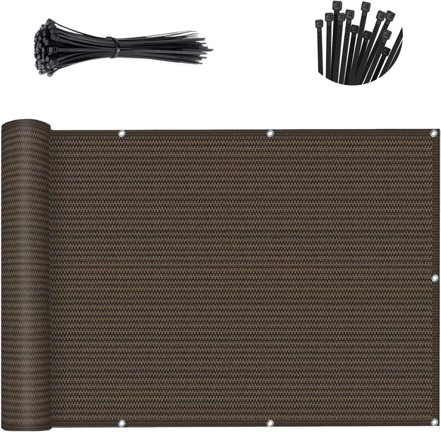 SUNNY GUARD 3.3'x19.7' Brown Balcony Deck Privacy Screen Fence, Apartments Railing Screen, Heavy Duty Wind Screen forOutdoor,Backyard,Patio,Deck Privacy（We Make Custom Sizes）