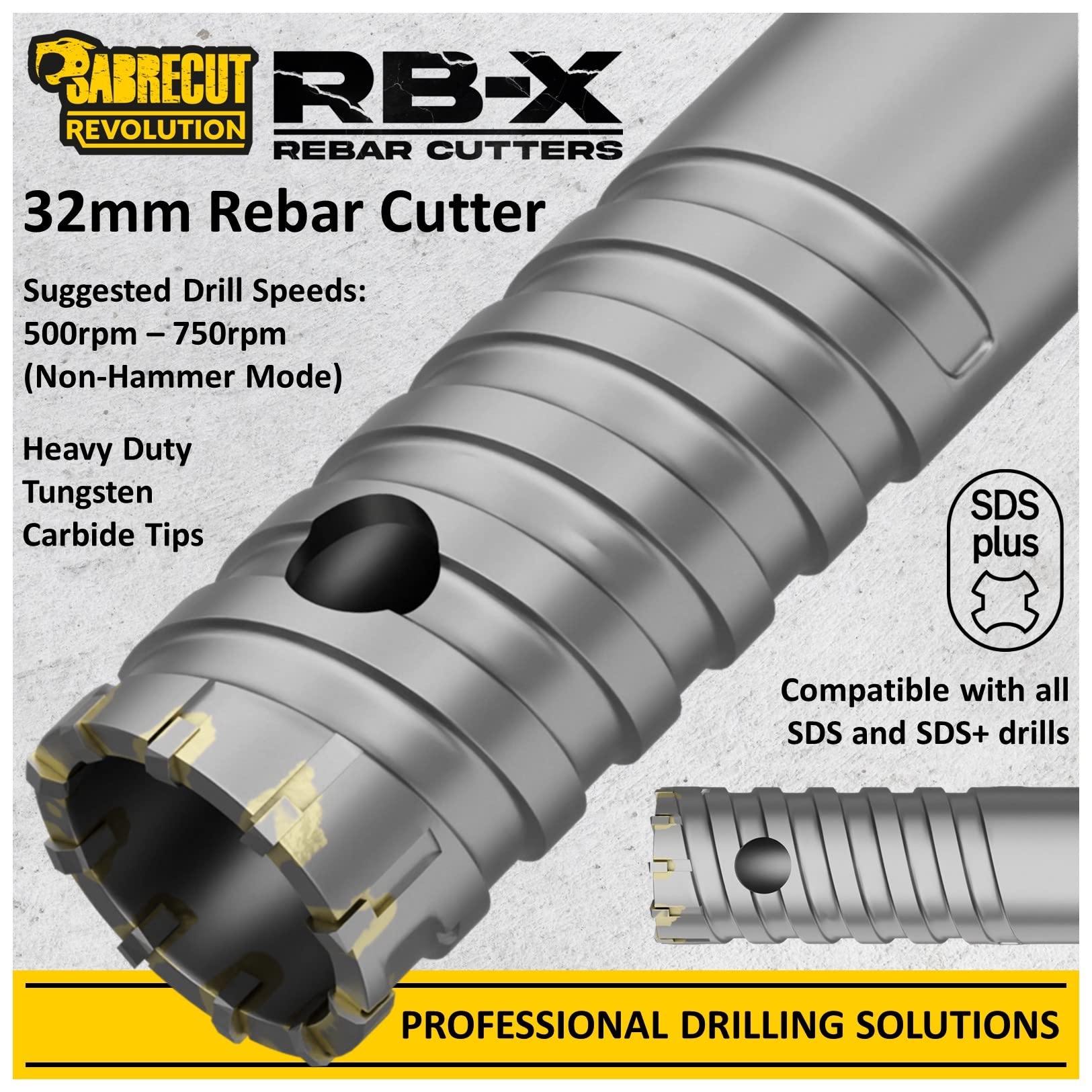 SabreCut 1pc SCRB32 32mm x 300mm Wiertła Wytrzymały | Wytrzymałe końcówki z węglika wolframu i precyzyjny lut trwale tną osadzone zbrojenie