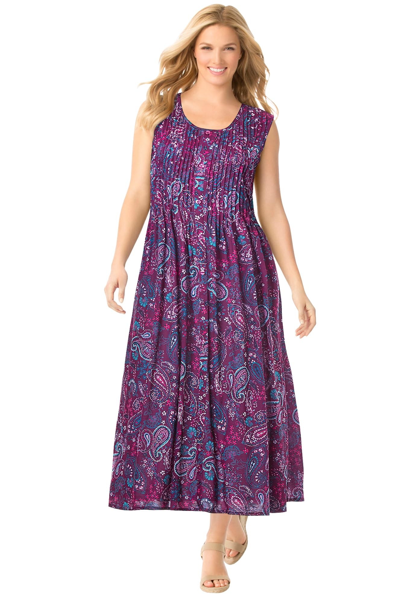 Woman Within Plus Size Pintucked Sleeveless Dress