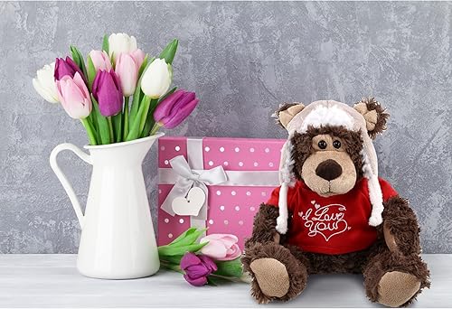 Miniatura 6 de DolliBu I Love You Grizzly Bear con ropa de peluche lindo animal de peluche con camisa roja y nombre personalizado para San Valentín aniversario