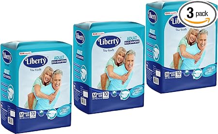 Liberty Adult Diaper, Medium -30 Count (3 Pack * 10 Pcs) (76-101 Cms || 30-40 Inch)