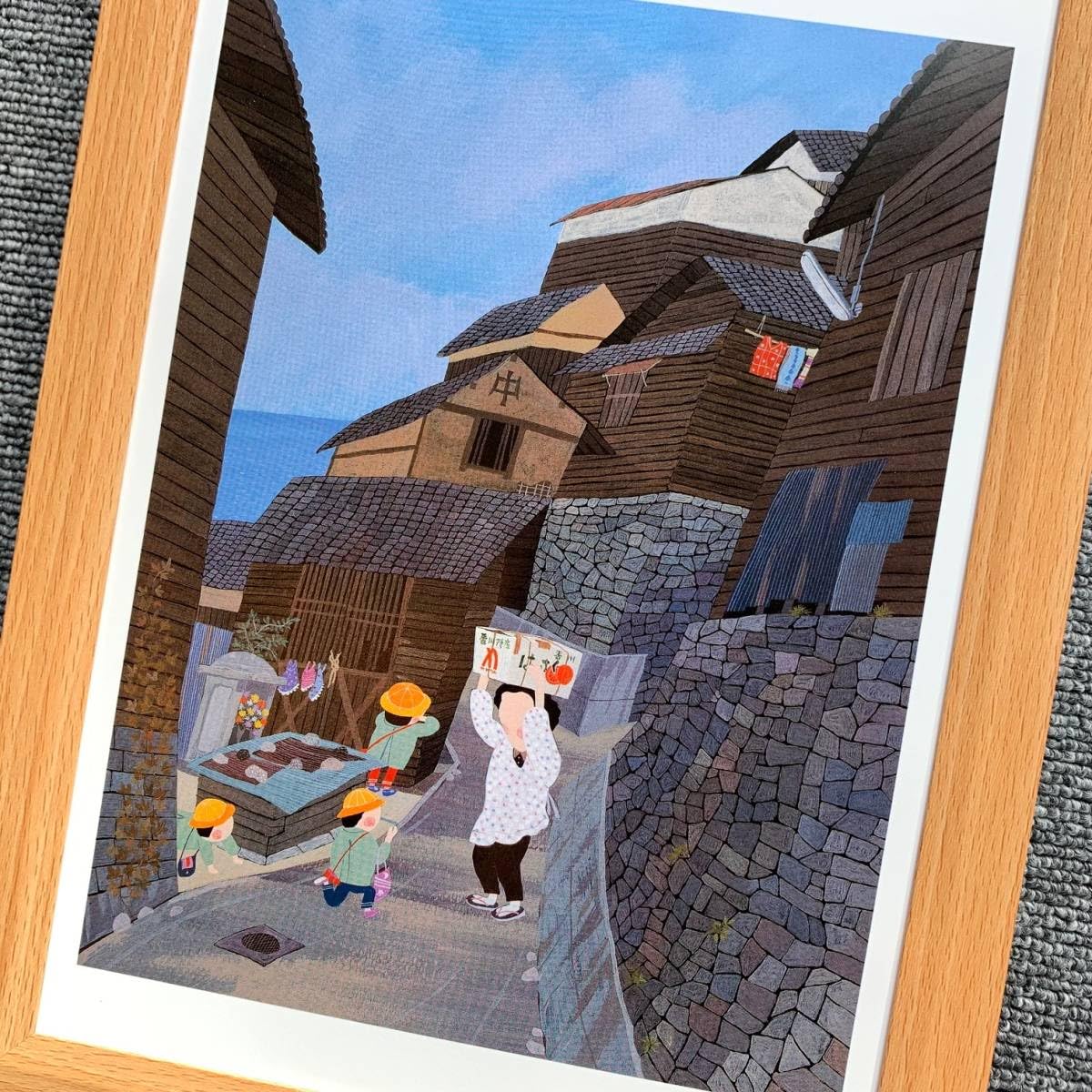 Amazon.co.jp: □原田泰治『イタダキ 香川県高松市』B5サイズ 額入り