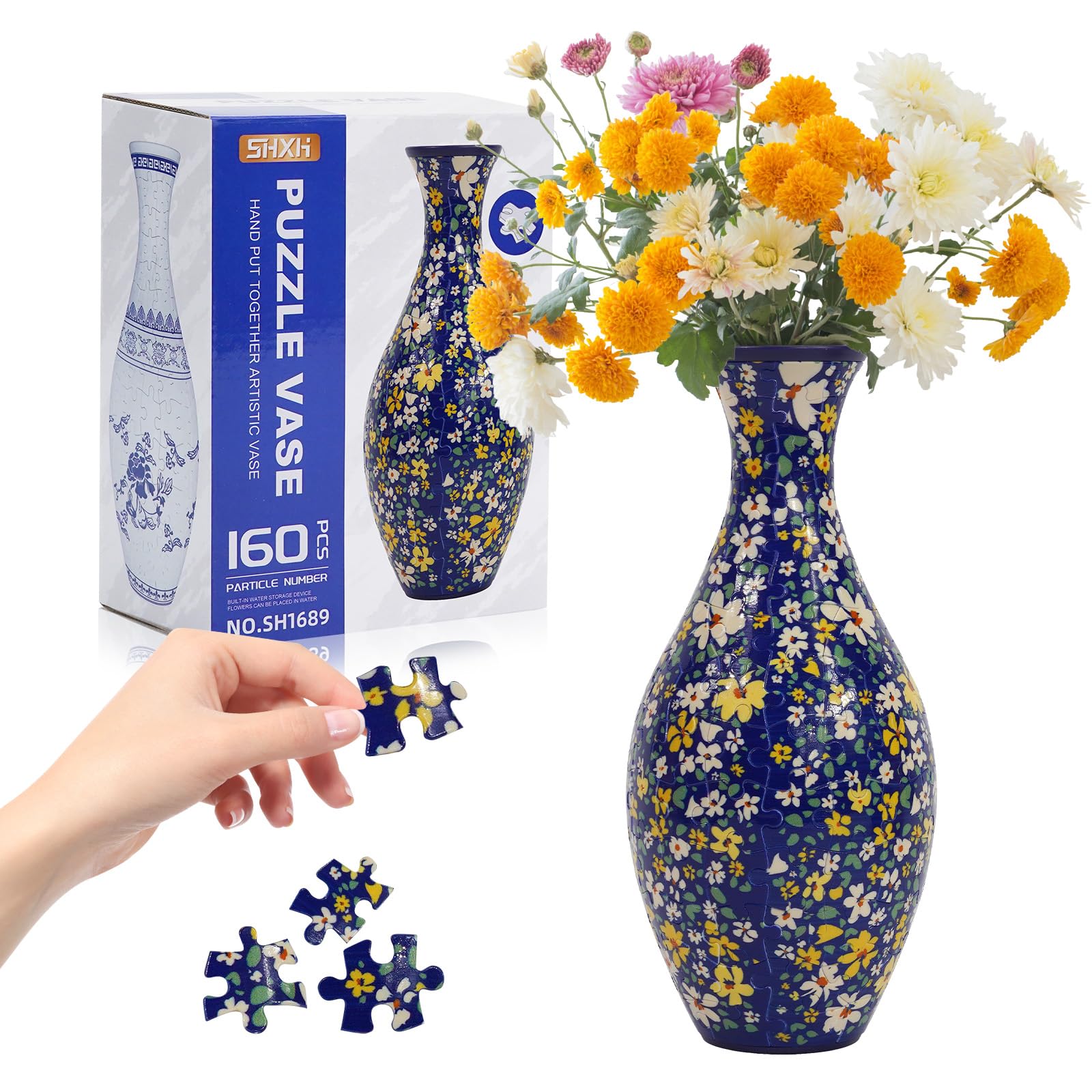 Hiwhy 3D Puzzle Planter Vase for Adult, 160 Pieces DIY Flower Vase for Home Decoration - Perfect Housewarming Gift (Floral Mosaic Charm)